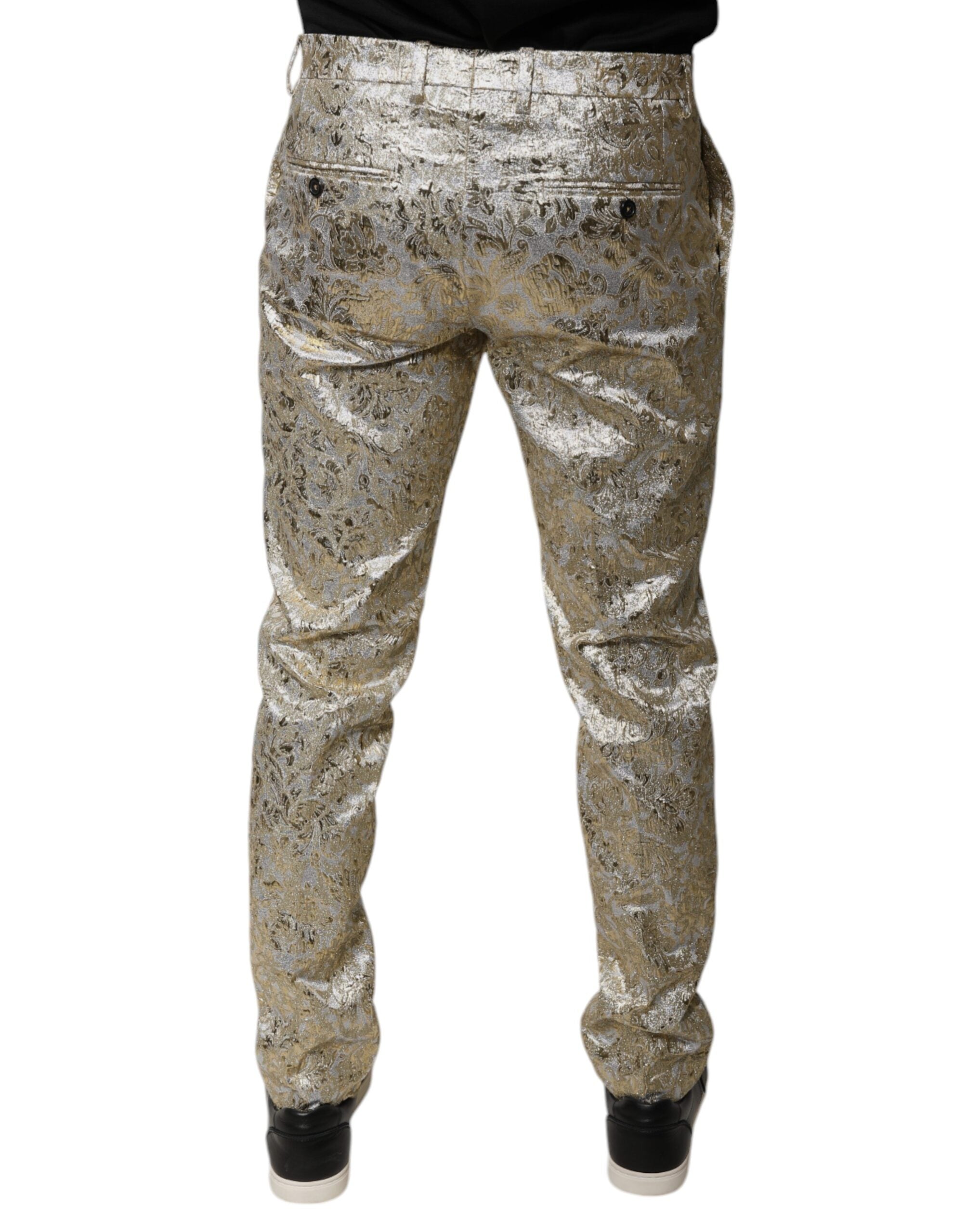 Dolce &amp; Gabbana – Anzughose aus goldfarbenem Jacquard mit Blumenmuster für Herren