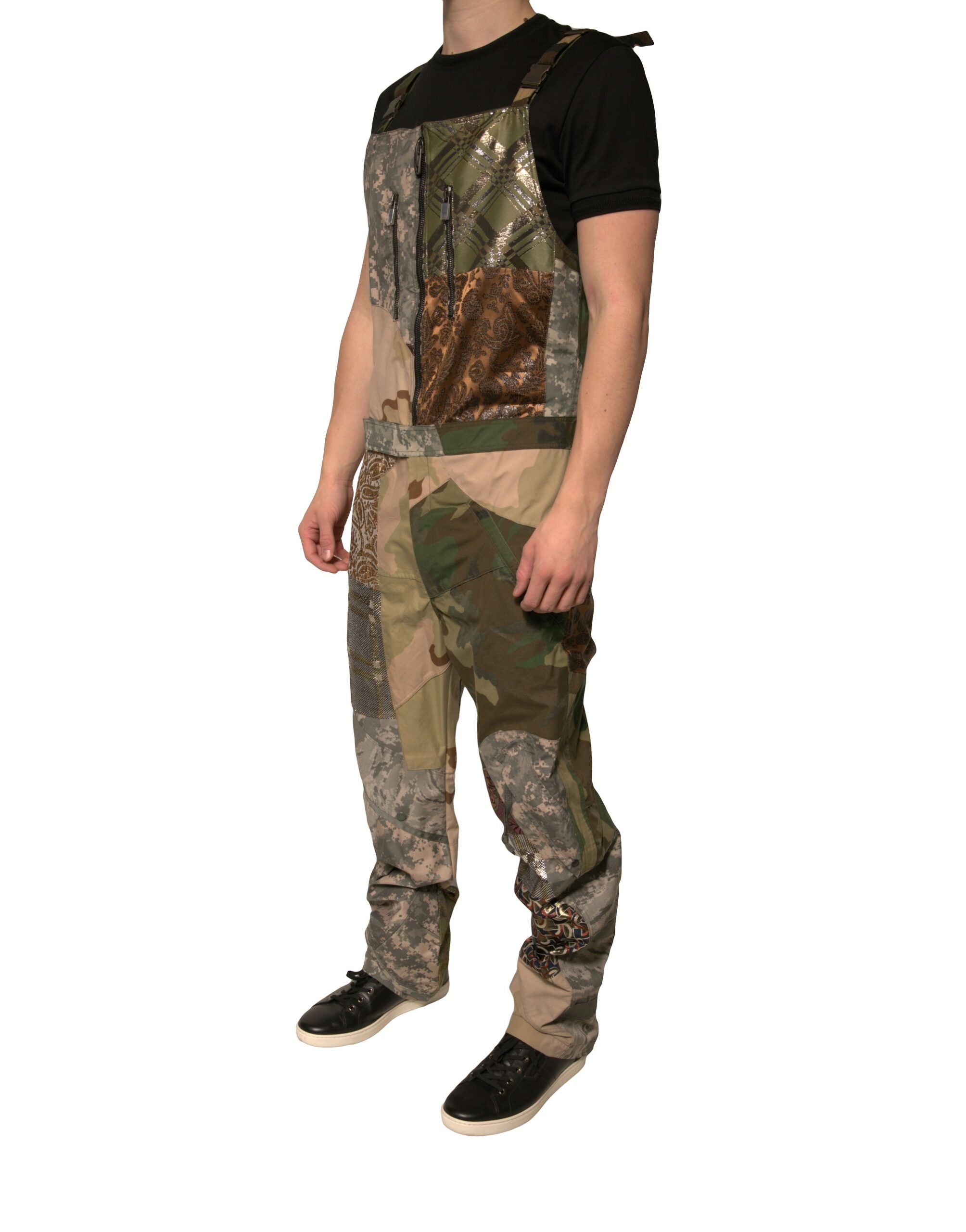 Dolce &amp; Gabbana Mehrfarbige Patchwork-Latzhose in Camouflage