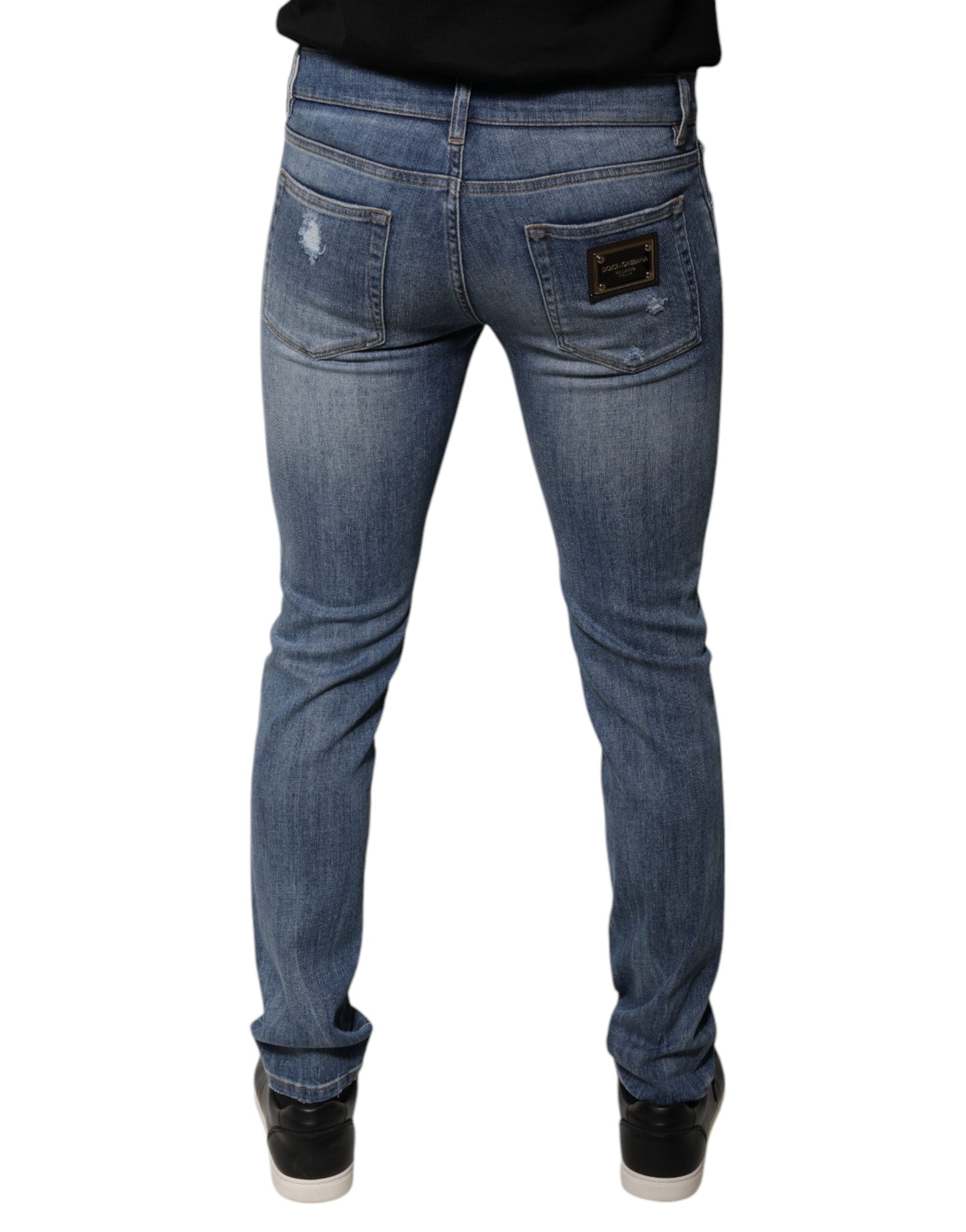 Dolce &amp; Gabbana – Blaue Skinny-Jeans aus zerfetztem Baumwollstretch
