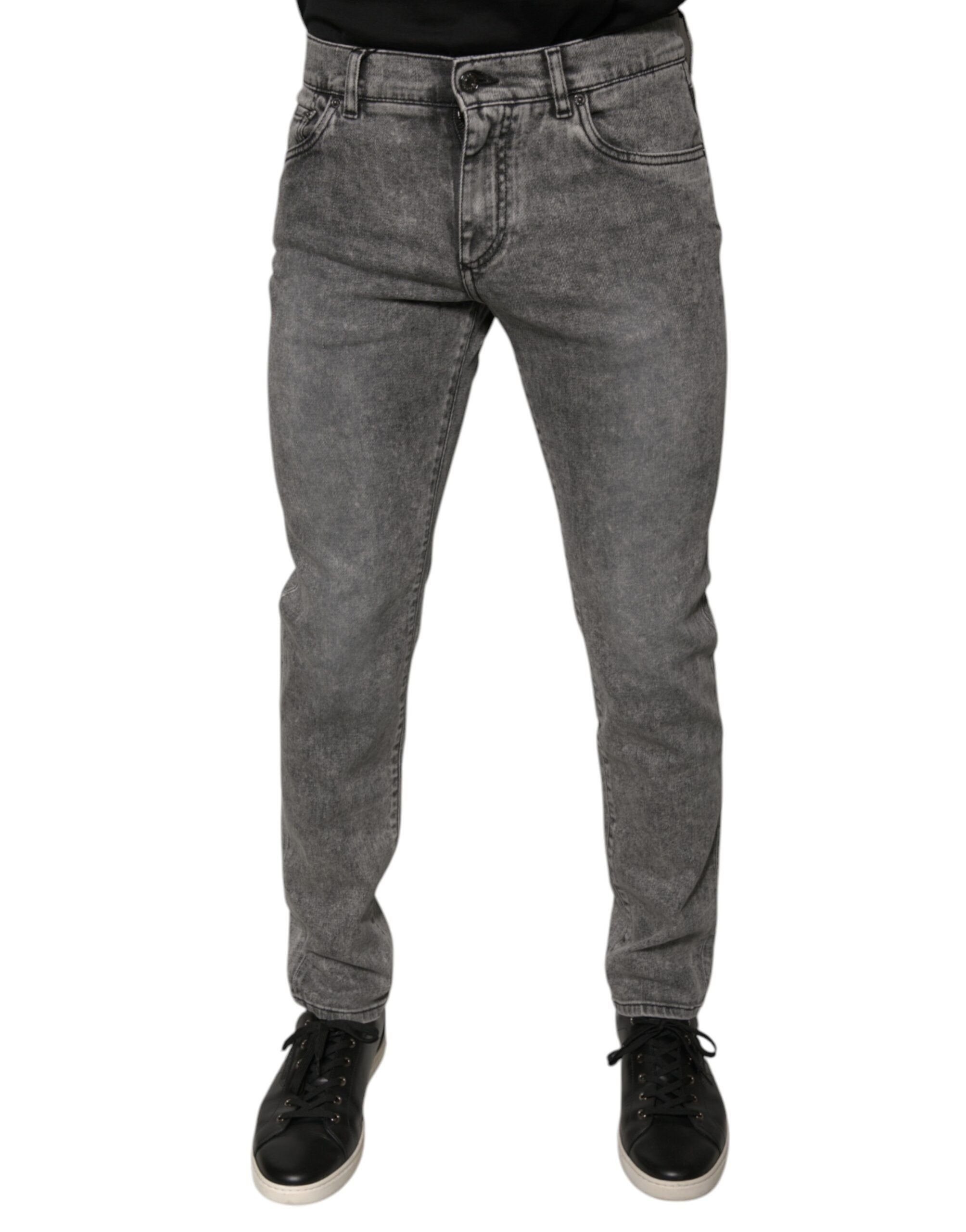 Dolce &amp; Gabbana – Graue Skinny-Jeans aus gewaschener Baumwolle