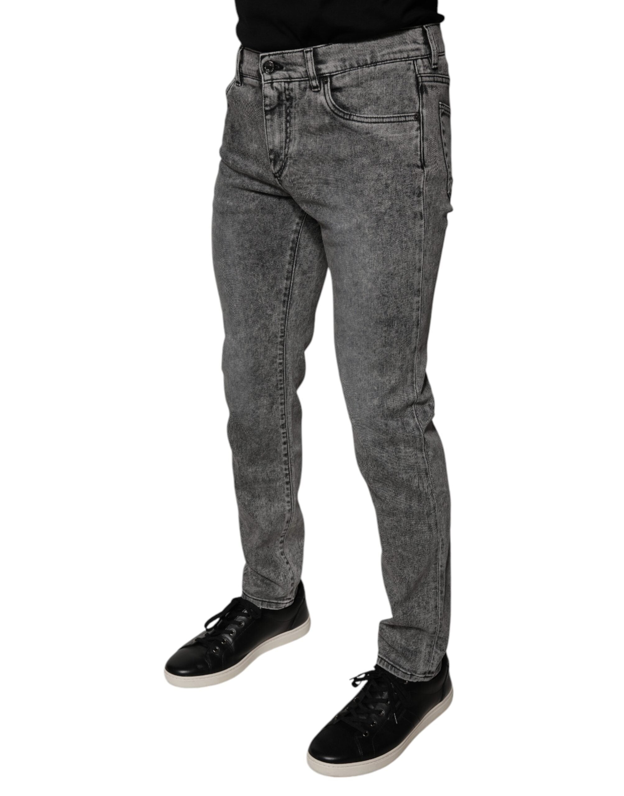 Dolce &amp; Gabbana – Graue Skinny-Jeans aus gewaschener Baumwolle