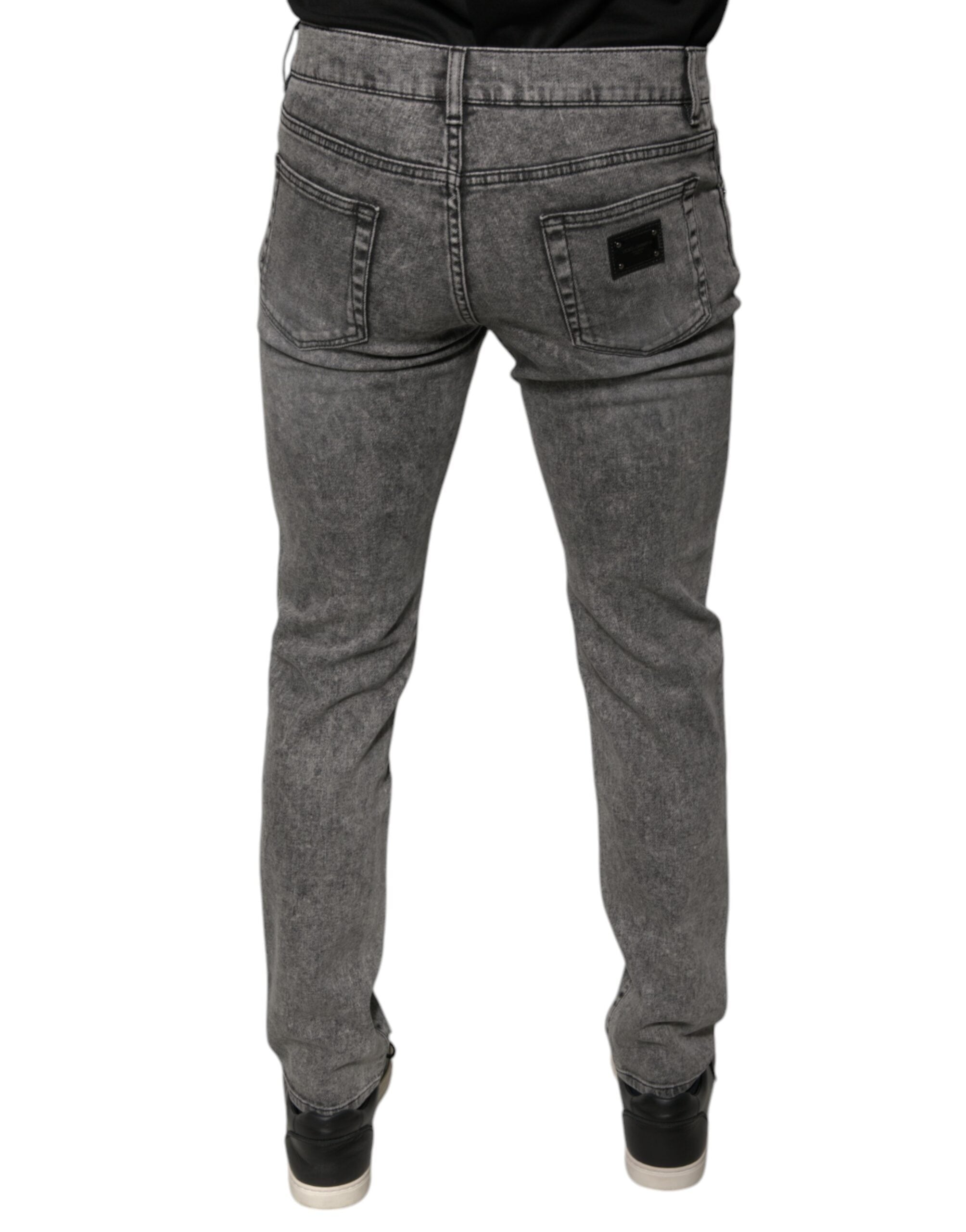 Dolce &amp; Gabbana – Graue Skinny-Jeans aus gewaschener Baumwolle