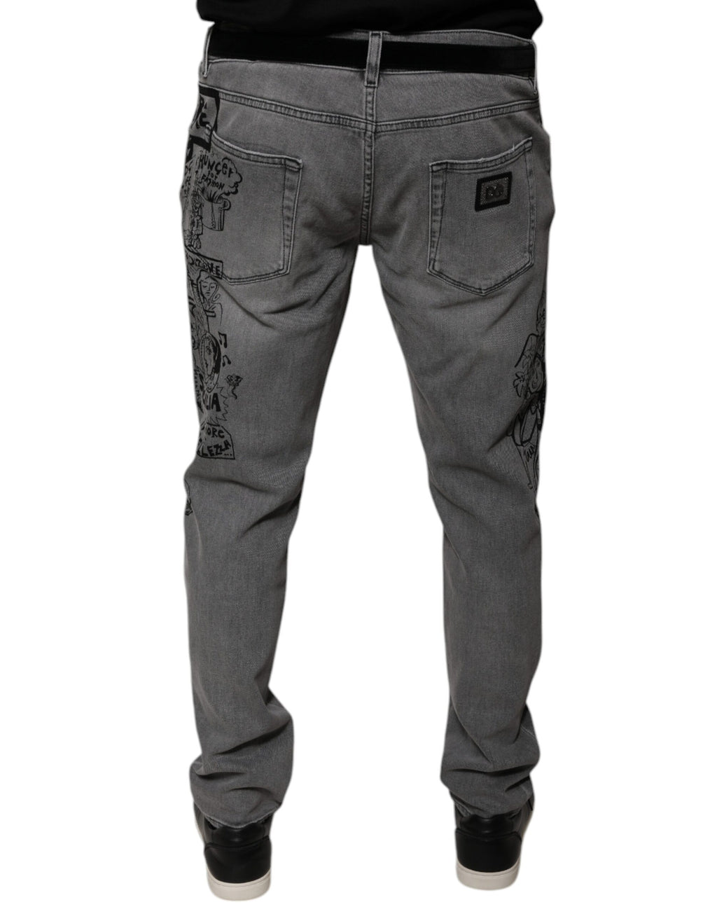 Dolce &amp; Gabbana – Graue Skinny-Jeans aus Baumwolle mit Grafikdruck