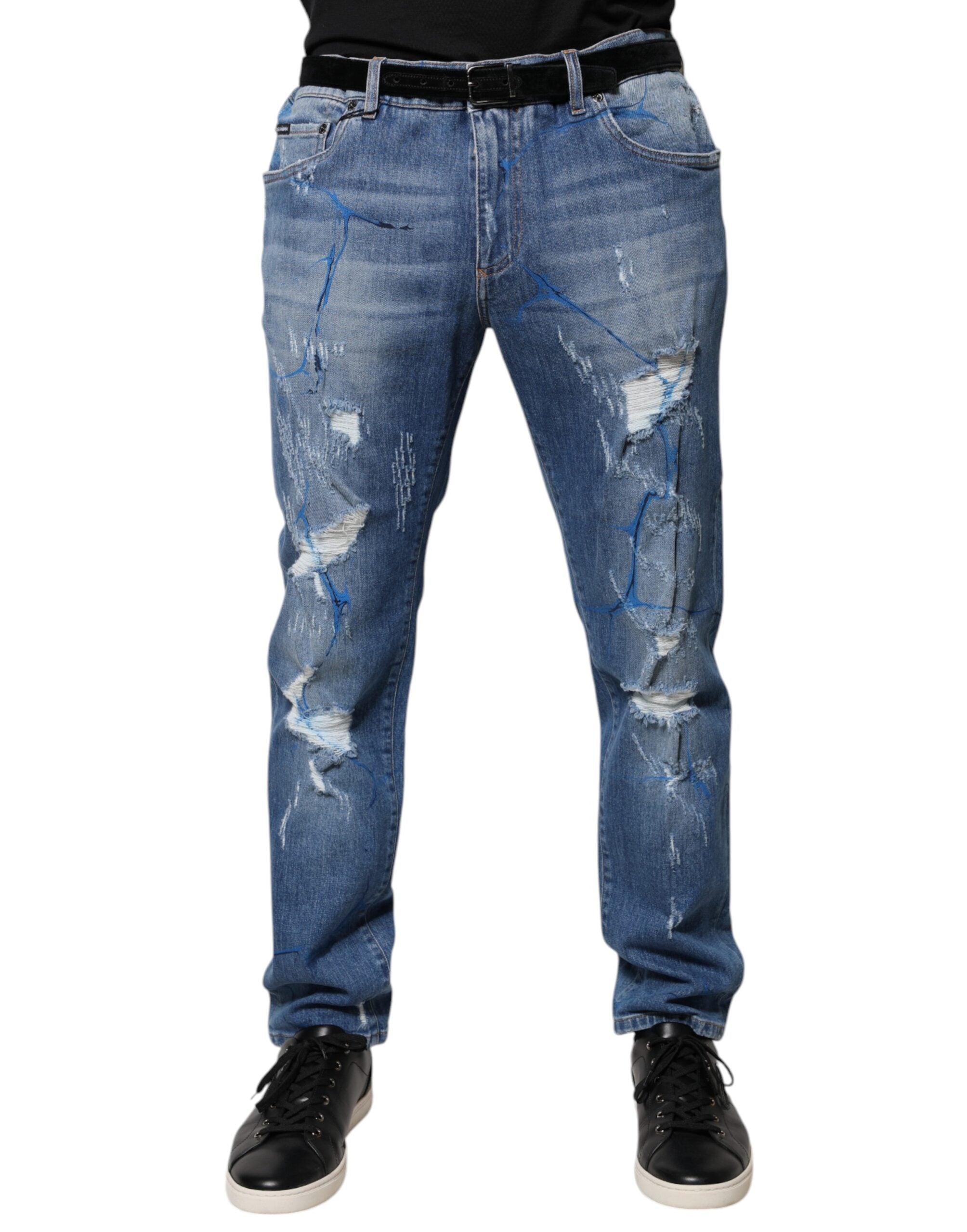 Dolce &amp; Gabbana – Zerfetzte Skinny-Jeans aus blauem Stretch-Baumwolldenim