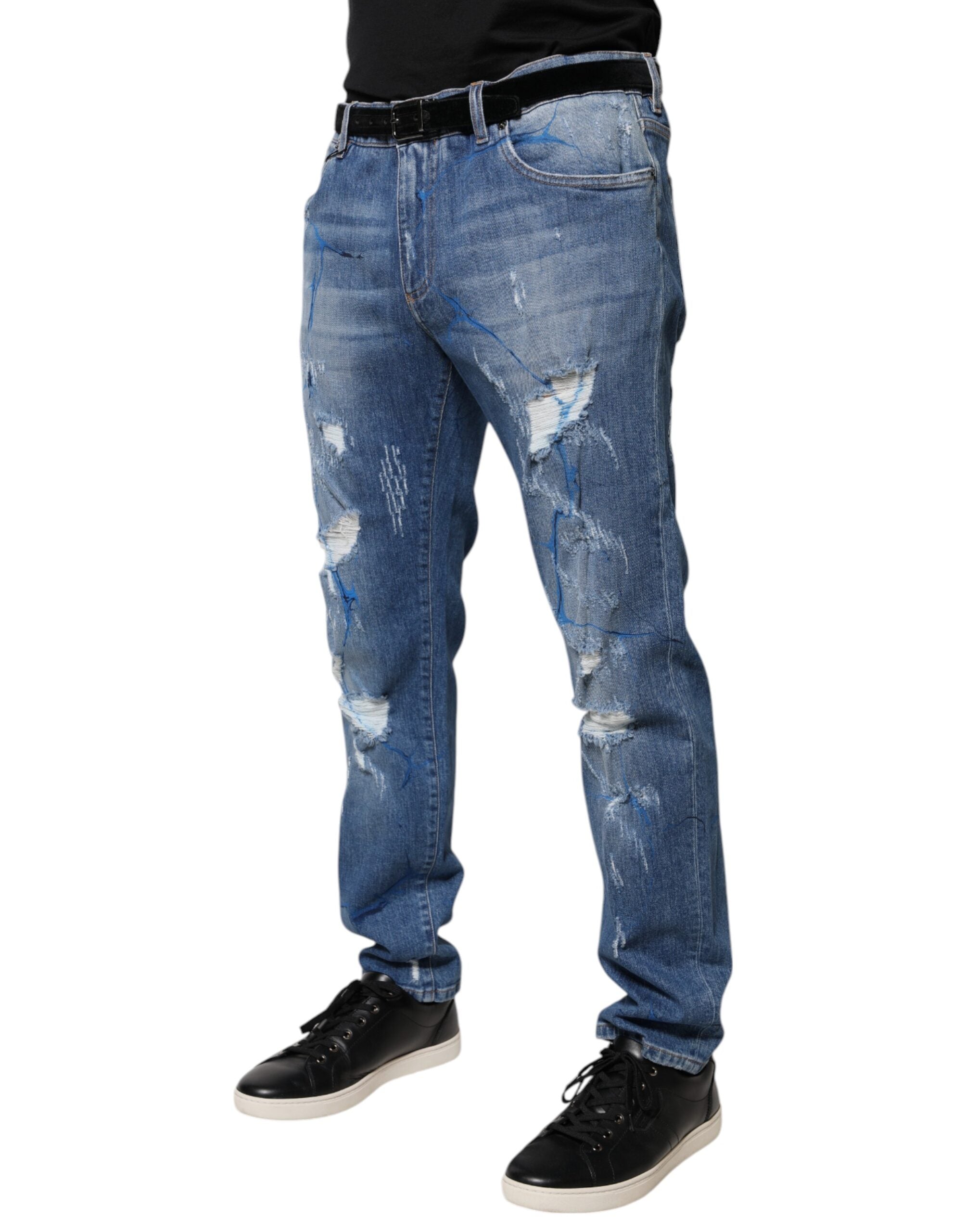 Dolce &amp; Gabbana – Zerfetzte Skinny-Jeans aus blauem Stretch-Baumwolldenim