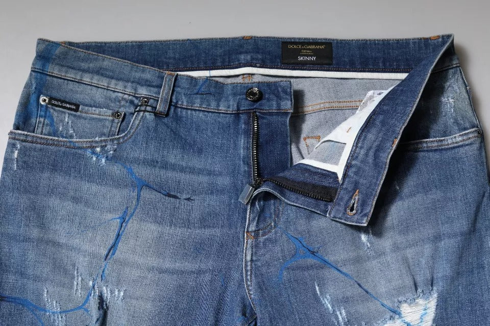 Dolce &amp; Gabbana – Zerfetzte Skinny-Jeans aus blauem Stretch-Baumwolldenim