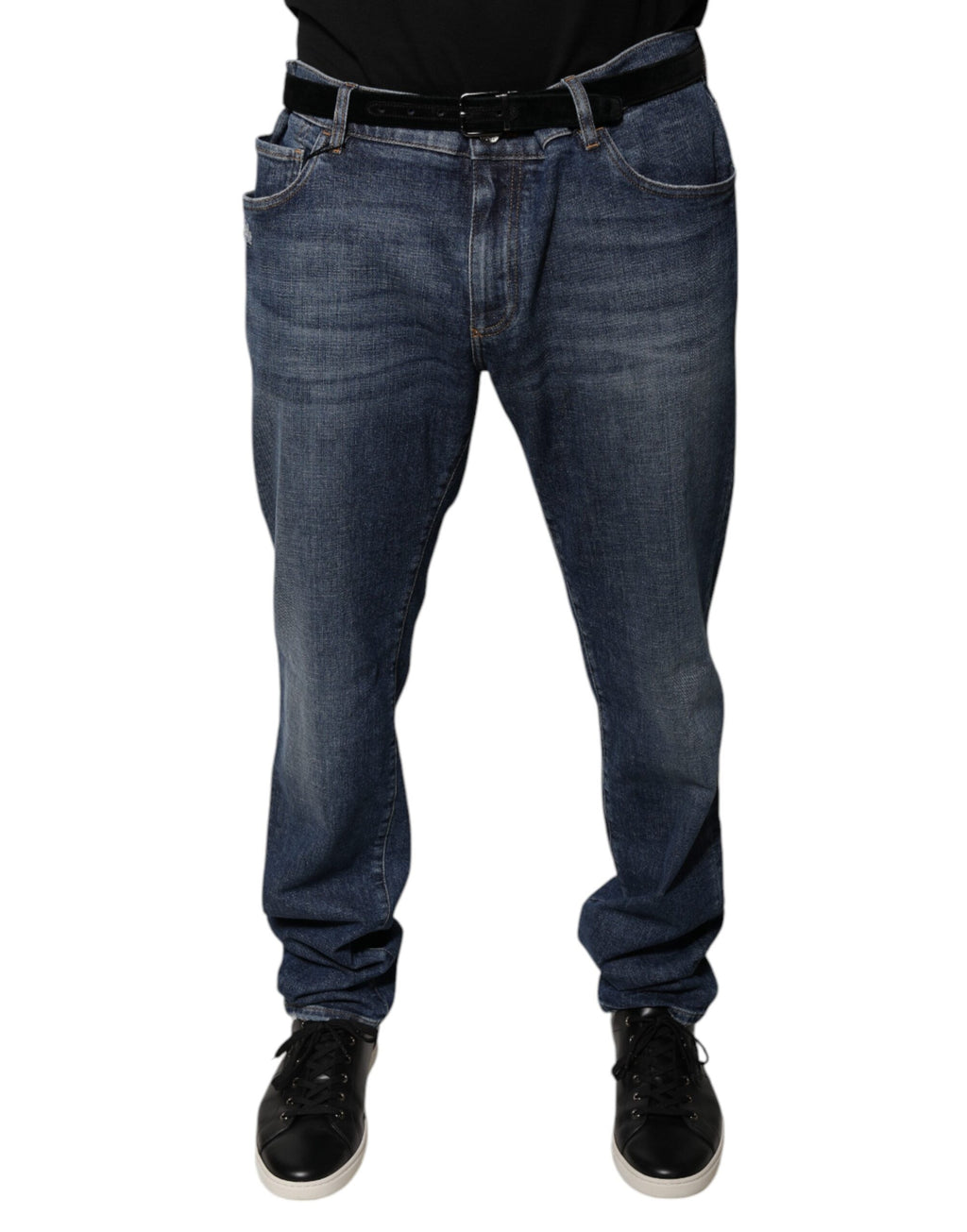 Dolce &amp; Gabbana Dunkelblaue Skinny-Jeans aus Baumwoll-Logo