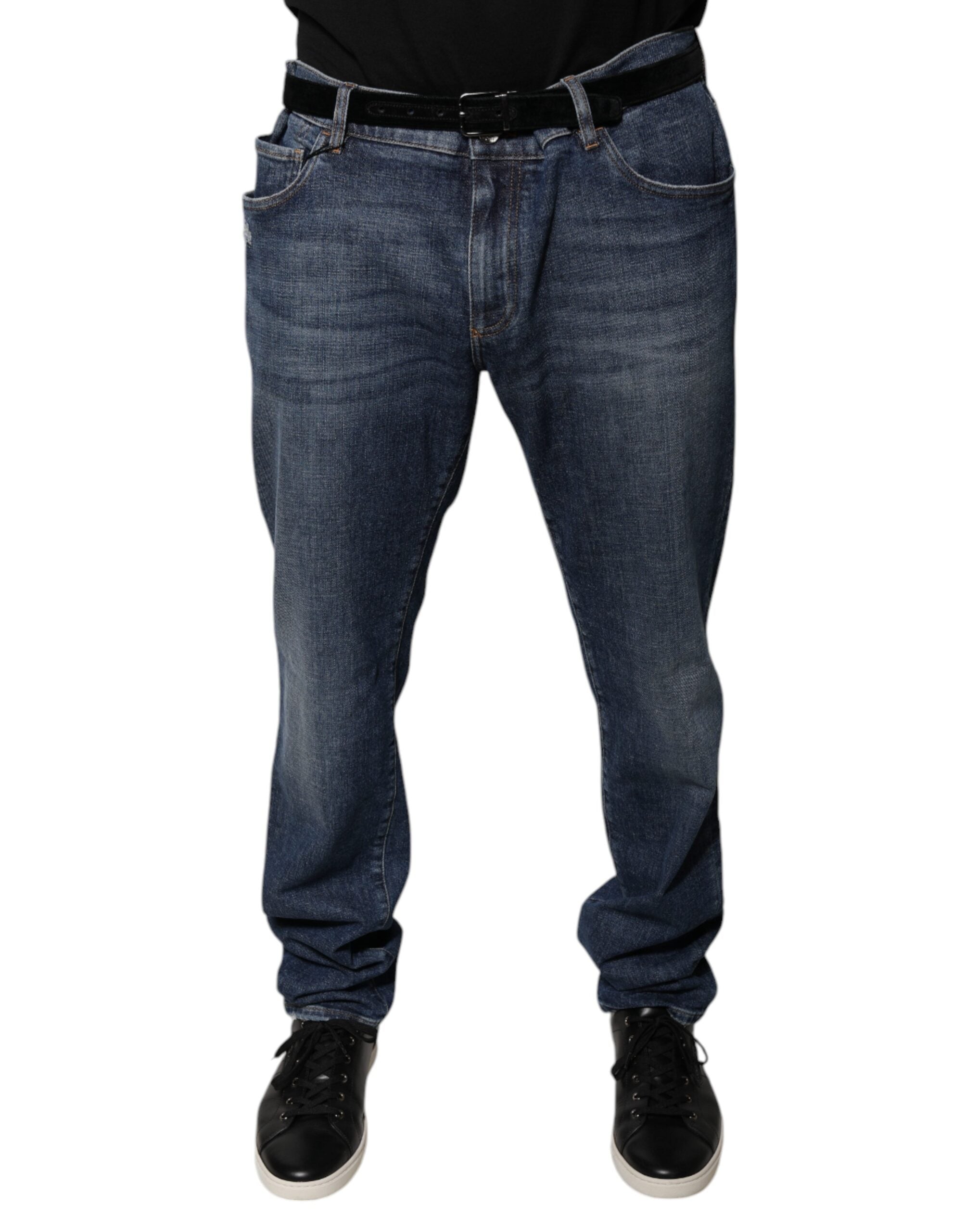 Dolce &amp; Gabbana Dunkelblaue Skinny-Jeans aus Baumwoll-Logo