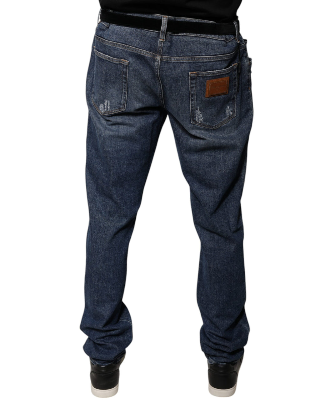 Dolce &amp; Gabbana Dunkelblaue Skinny-Jeans aus Baumwoll-Logo