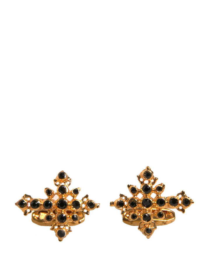 Dolce &amp; Gabbana Manschettenknöpfe aus goldfarbenem Messing mit Kreuz und Kristall
