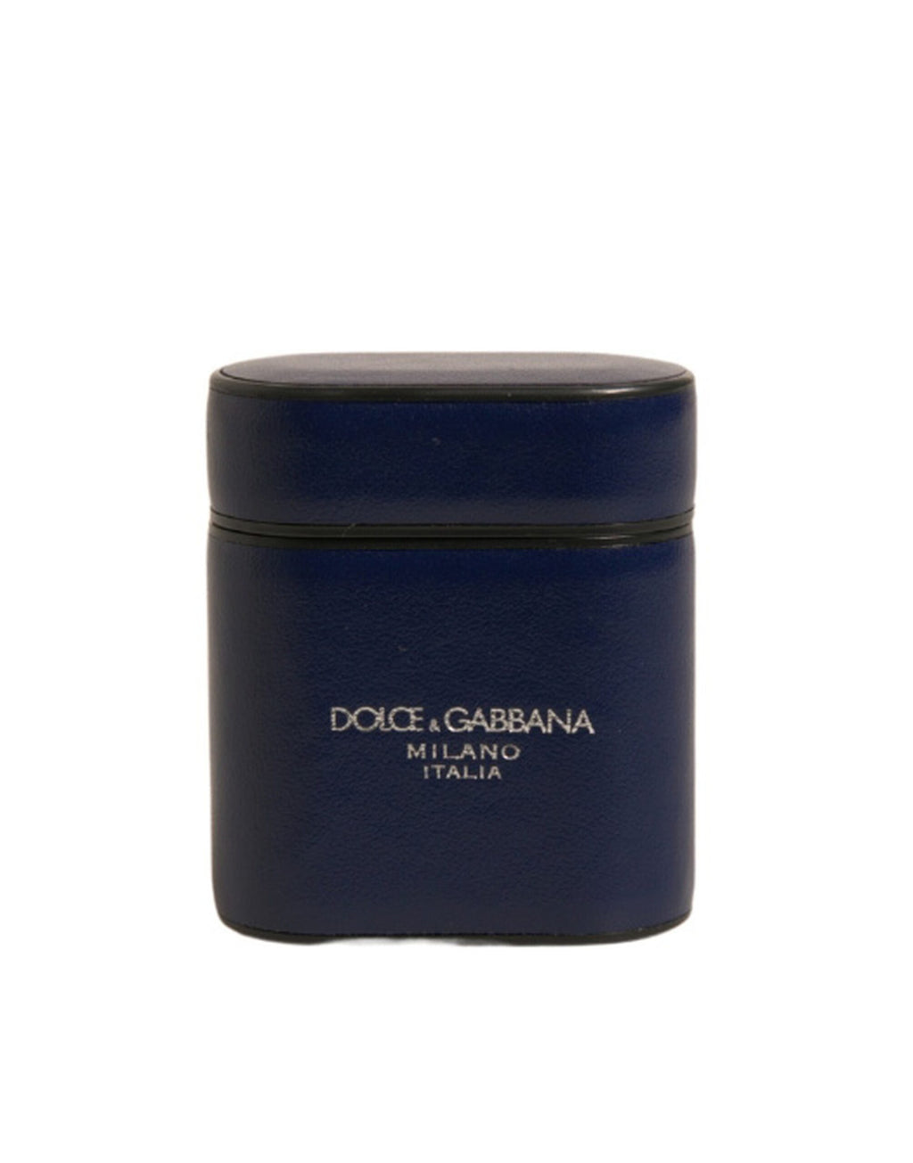 Dolce &amp; Gabbana – Airpods-Hülle mit Klapphalter aus blauem Leder mit Logo-Print