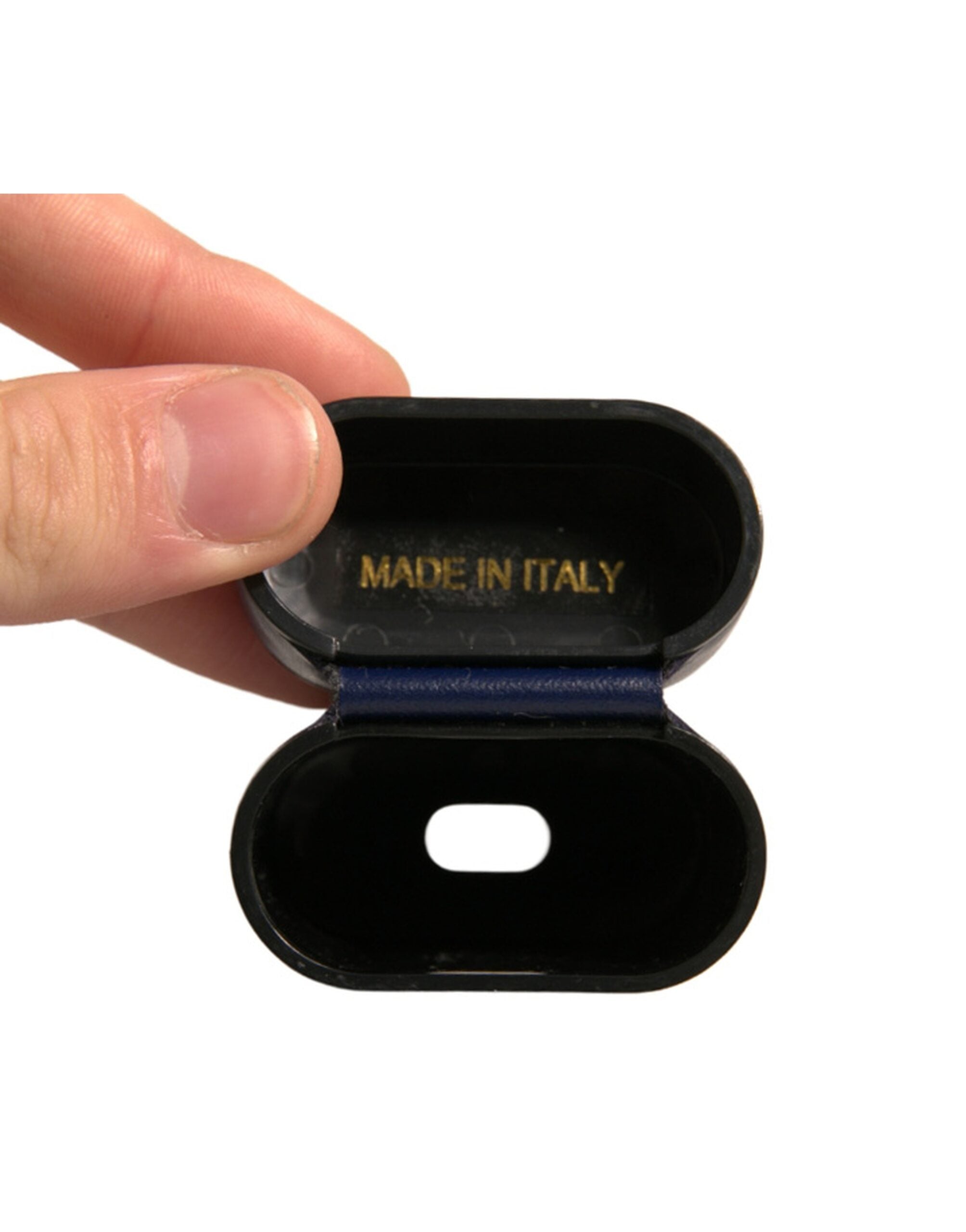 Dolce &amp; Gabbana – Airpods-Hülle mit Klapphalter aus blauem Leder mit Logo-Print