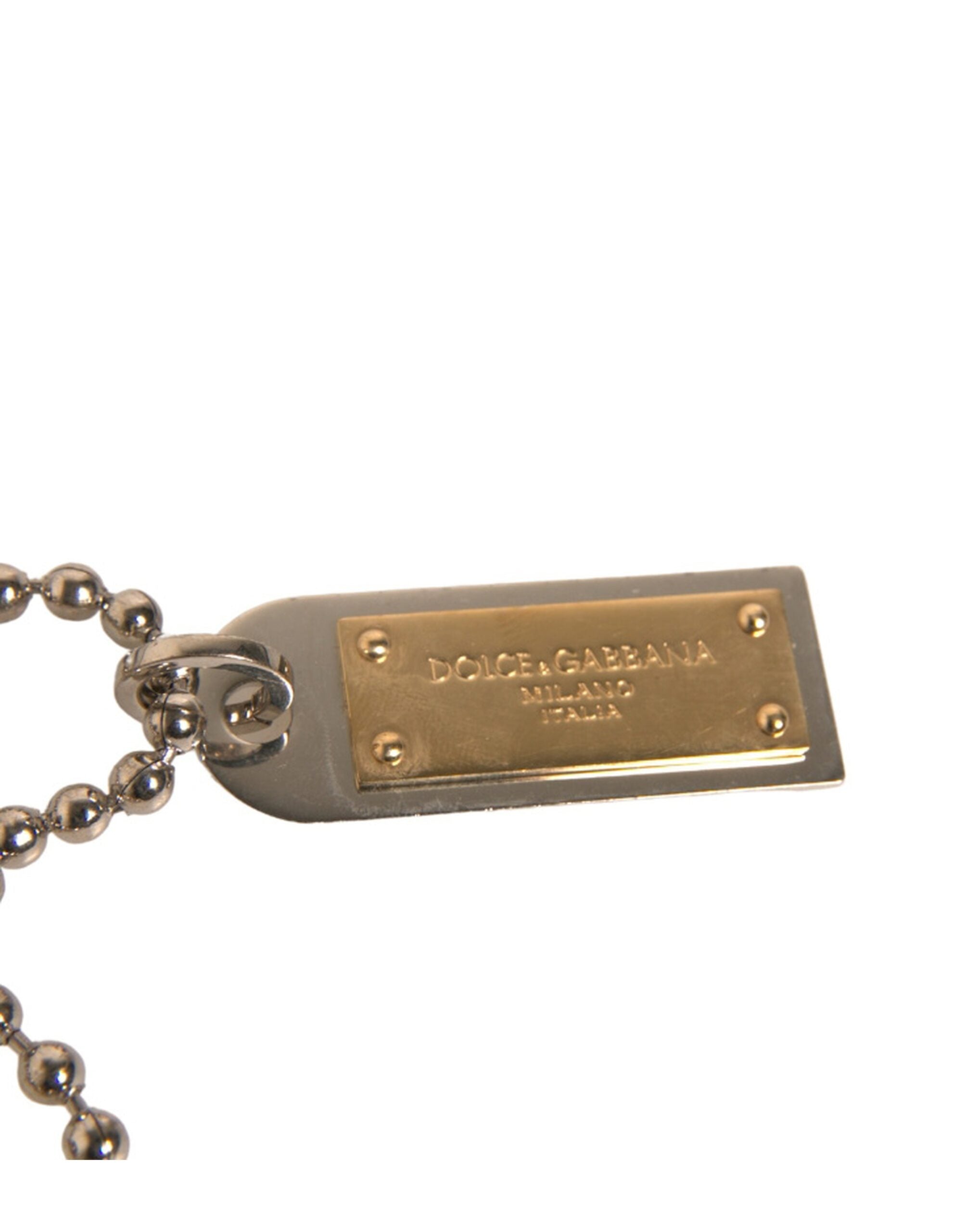 Dolce &amp; Gabbana Schlüsselanhänger mit Logo-Plakette aus silberner Messingkette mit Perlen