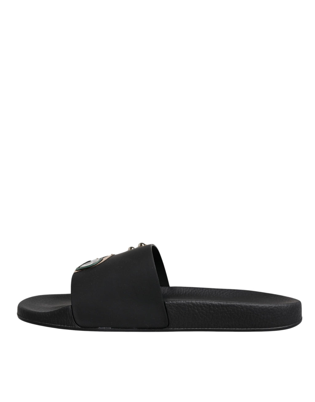 Dolce &amp; Gabbana Schwarze Taucher Leder Flats Slides Sandalen Strandschuhe