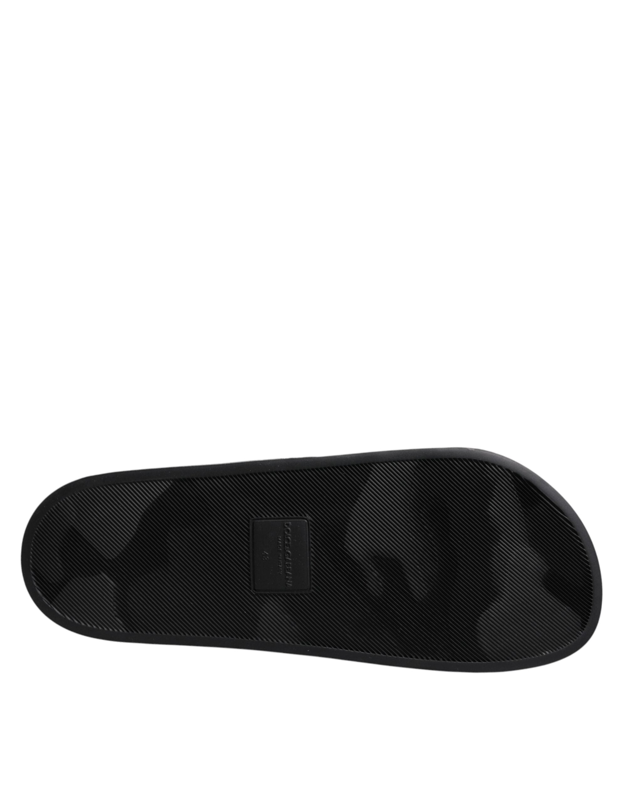 Dolce &amp; Gabbana Schwarze Taucher Leder Flats Slides Sandalen Strandschuhe