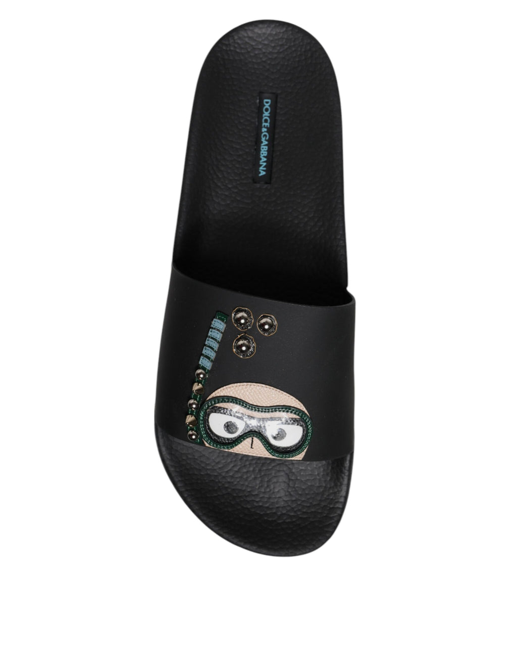 Dolce &amp; Gabbana Schwarze Taucher Leder Flats Slides Sandalen Strandschuhe
