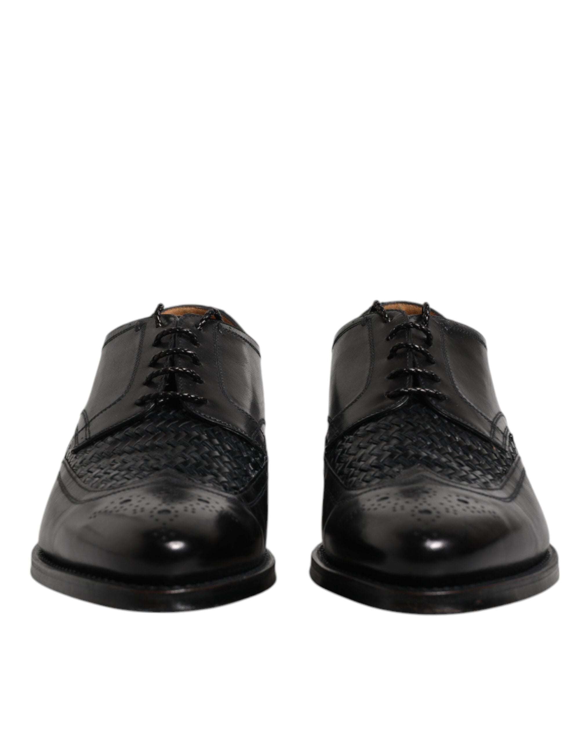 Dolce &amp; Gabbana – Derby-Schuhe aus schwarzem Leder mit Flügelkappe und Schnürung für formelle Anlässe