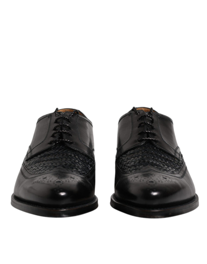 Dolce &amp; Gabbana – Derby-Schuhe aus schwarzem Leder mit Flügelkappe und Schnürung für formelle Anlässe