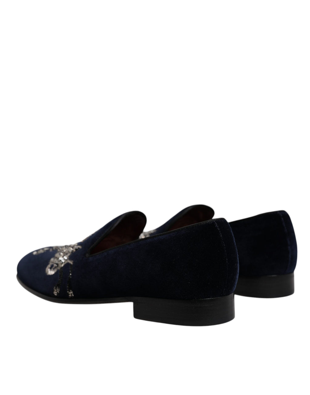 Dolce &amp; Gabbana – Loafer aus schwarzem Samt mit Blumenmuster und Pistolenmotiv