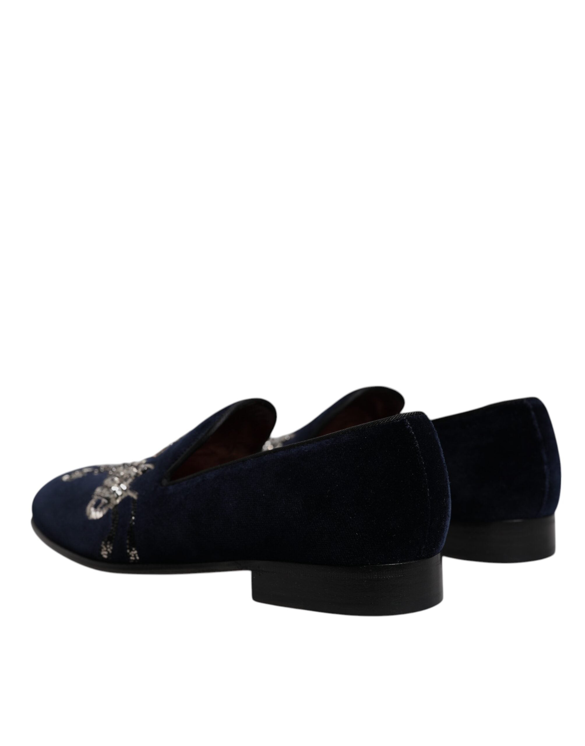 Dolce &amp; Gabbana – Loafer aus schwarzem Samt mit Blumenmuster und Pistolenmotiv