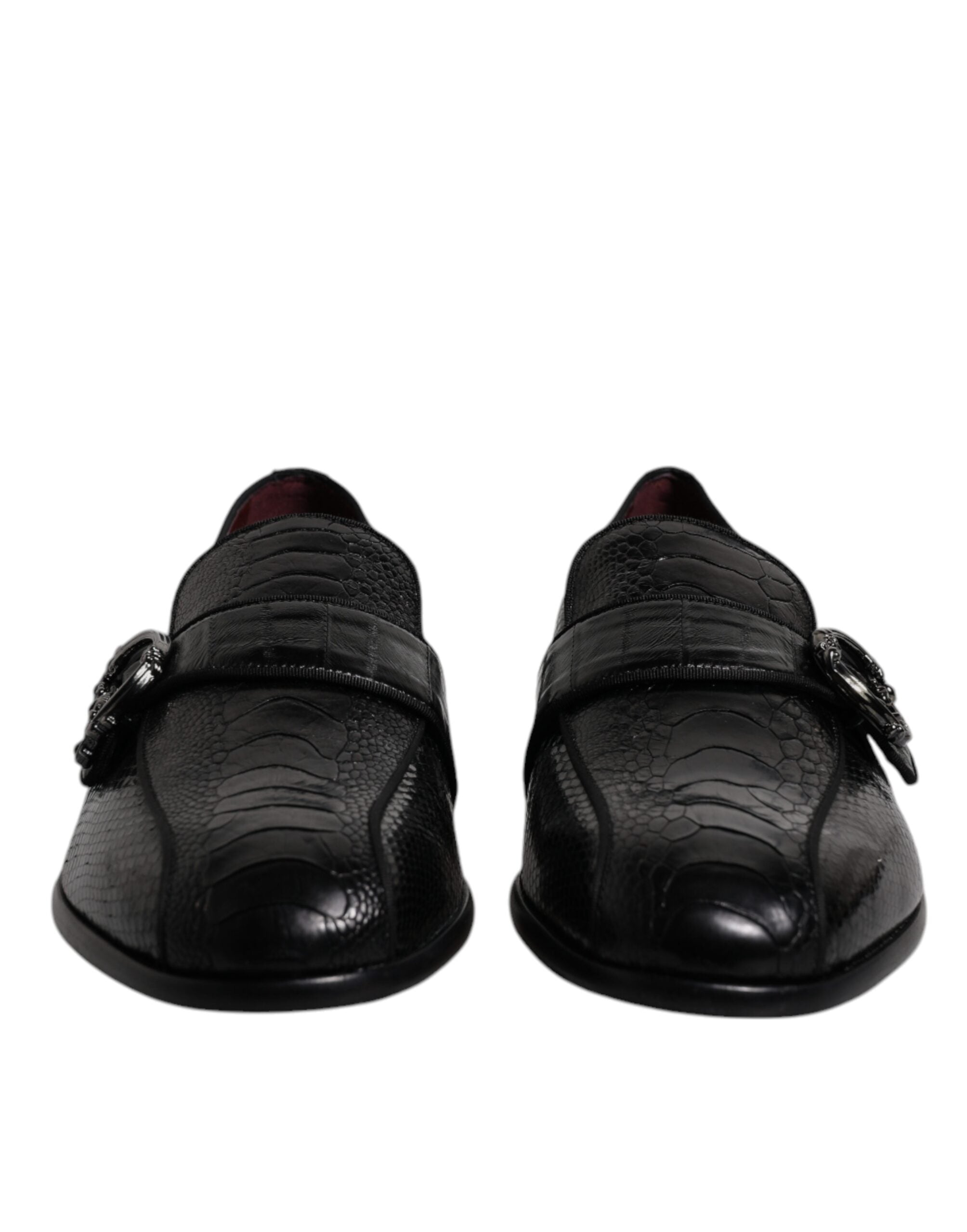 Dolce &amp; Gabbana – Loafer aus exotischem Leder mit DG-Logo, schwarze Abendschuhe