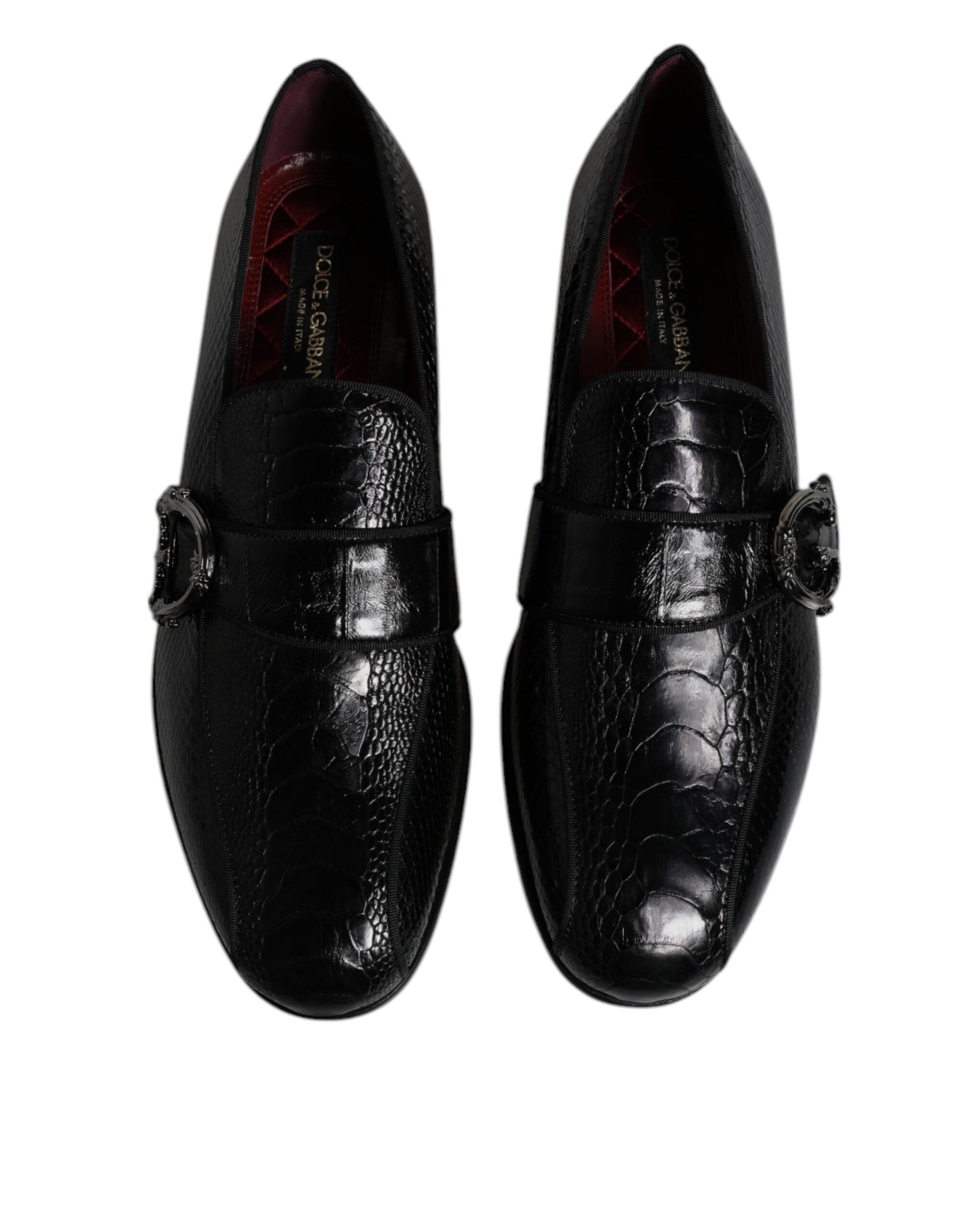 Dolce &amp; Gabbana – Loafer aus exotischem Leder mit DG-Logo, schwarze Abendschuhe