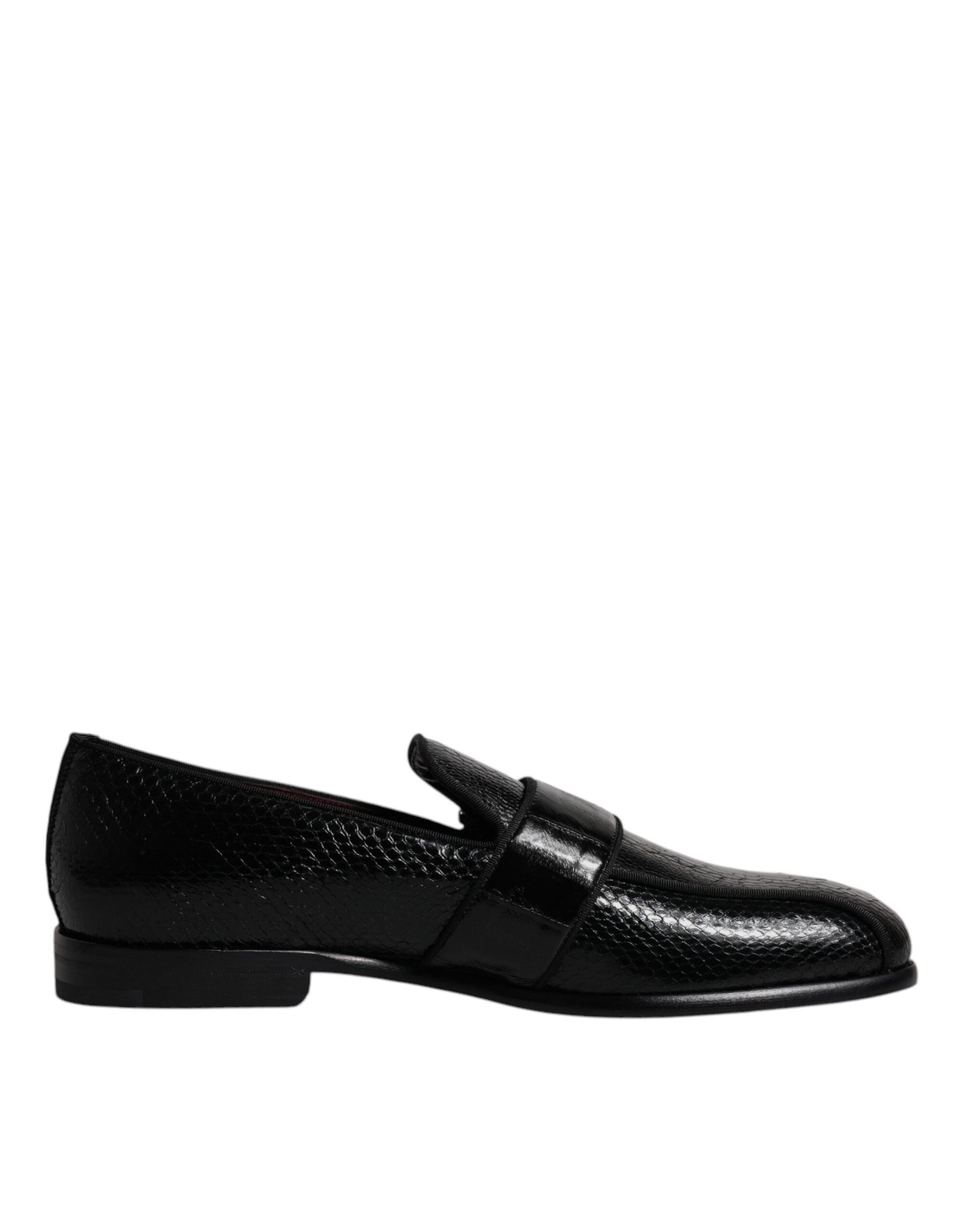 Dolce &amp; Gabbana – Loafer aus exotischem Leder mit DG-Logo, schwarze Abendschuhe