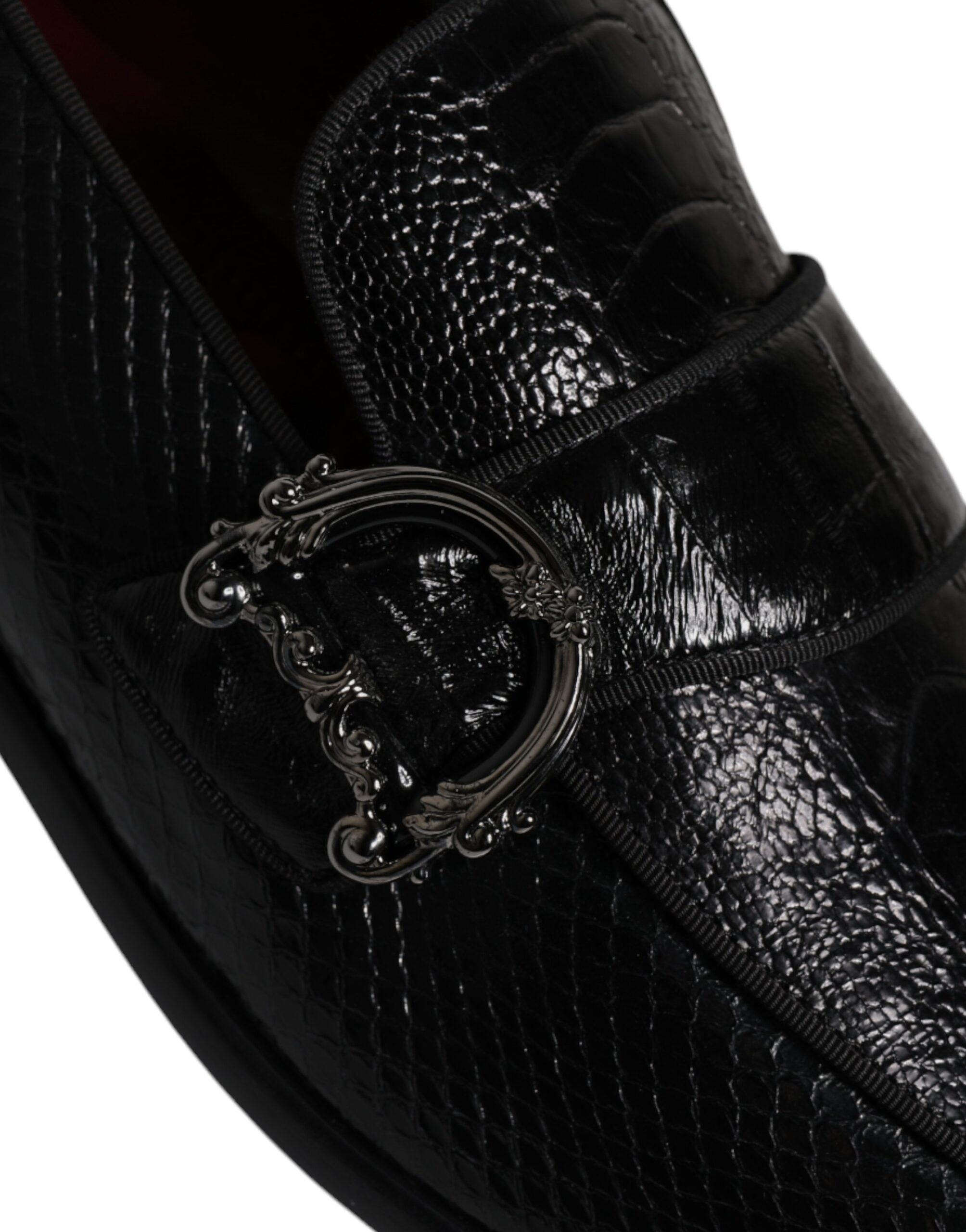 Dolce &amp; Gabbana – Loafer aus exotischem Leder mit DG-Logo, schwarze Abendschuhe