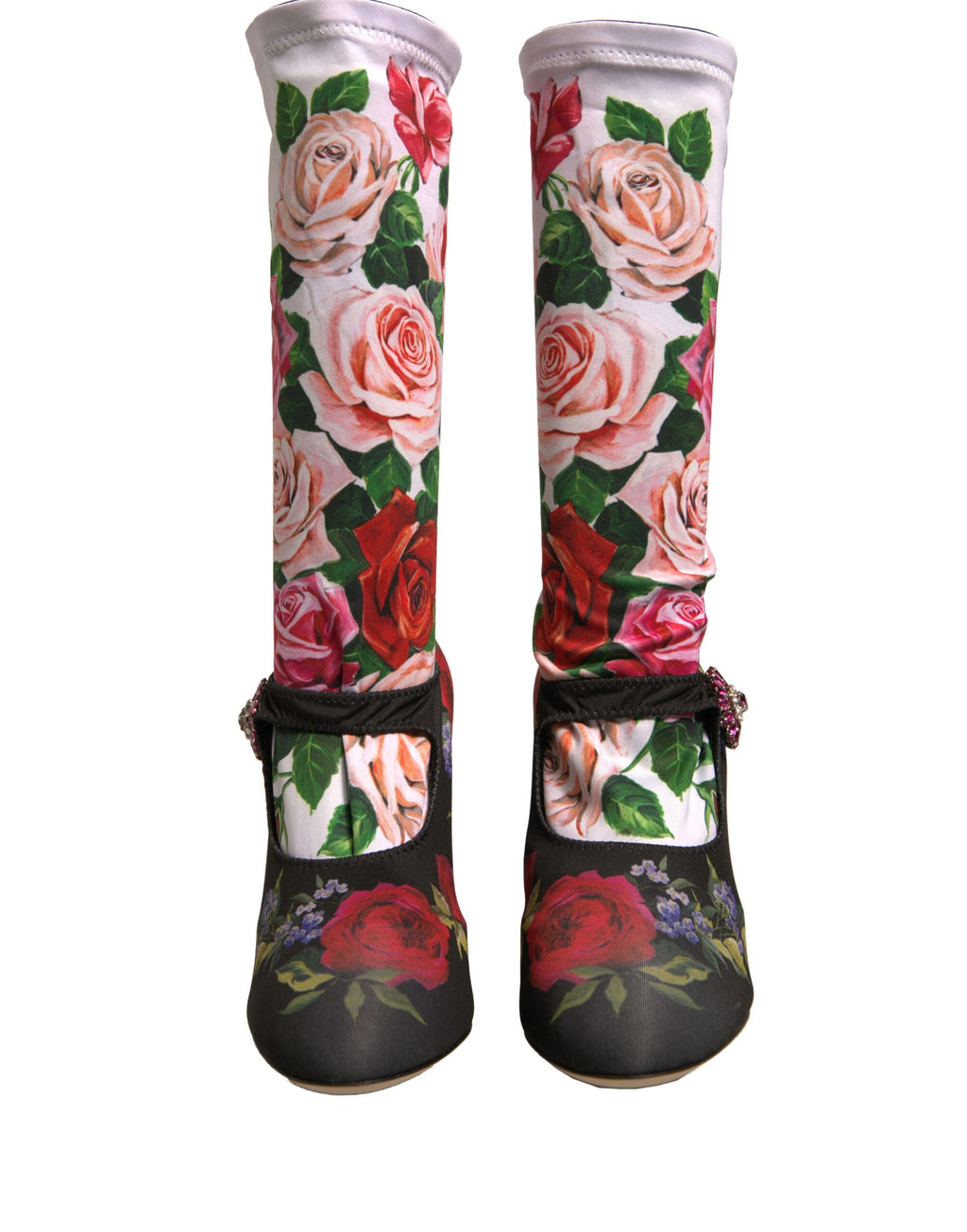 Dolce &amp; Gabbana Schwarze Blumensocken Kristallstiefel Jerseyschuhe