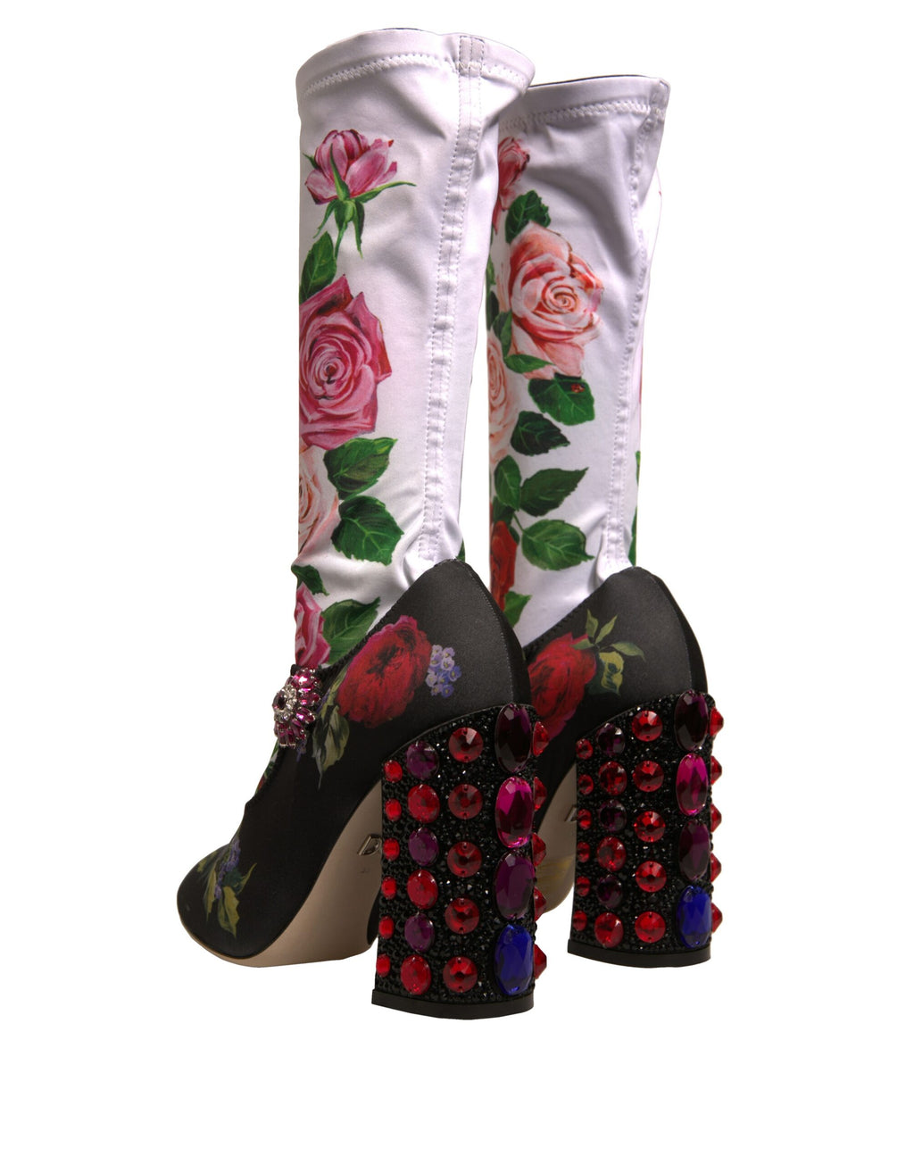 Dolce &amp; Gabbana Schwarze Blumensocken Kristallstiefel Jerseyschuhe