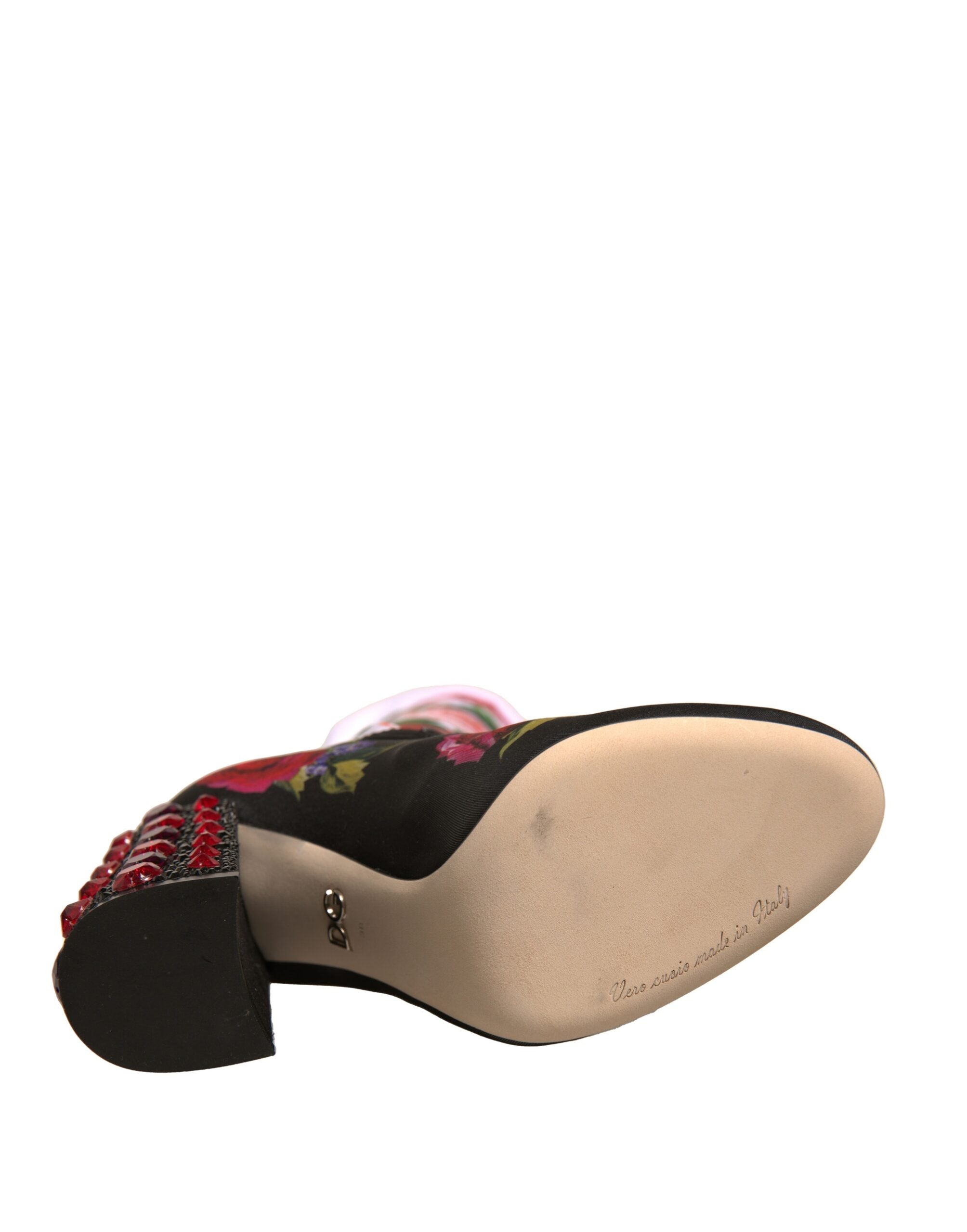 Dolce &amp; Gabbana Schwarze Blumensocken Kristallstiefel Jerseyschuhe