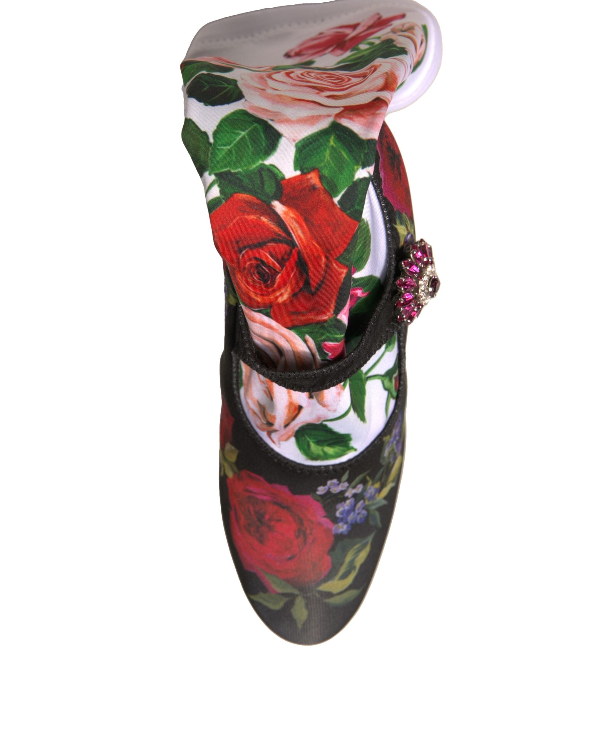 Dolce &amp; Gabbana Schwarze Blumensocken Kristallstiefel Jerseyschuhe