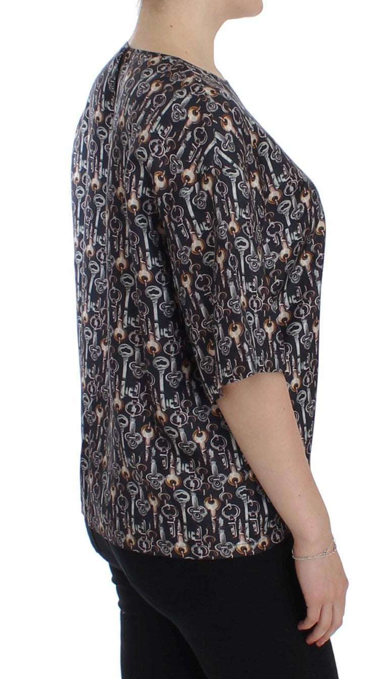 Dolce &amp; Gabbana Enchanted Sicily Seidenbluse mit Schlüssel-Print