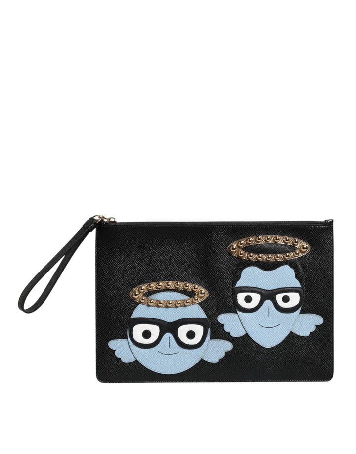 Dolce &amp; Gabbana Schwarze Ledertasche #DGFAMILY mit Verzierung für Herren mit Reißverschluss