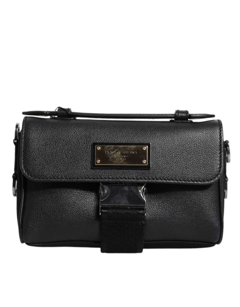Dolce &amp; Gabbana – Schwarze Umhängetasche aus Leder mit Logo-Schild und Schnalle
