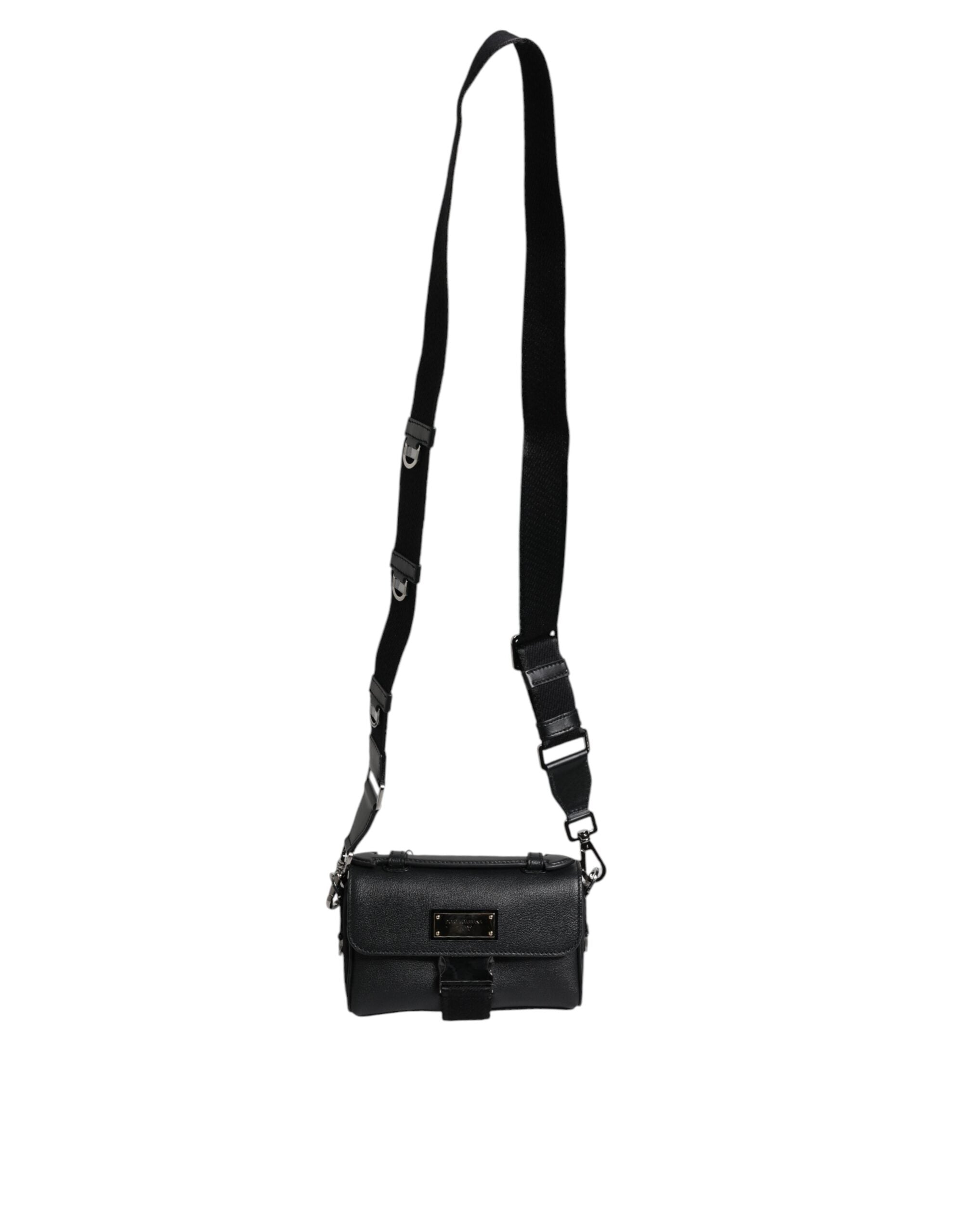 Dolce &amp; Gabbana – Schwarze Umhängetasche aus Leder mit Logo-Schild und Schnalle