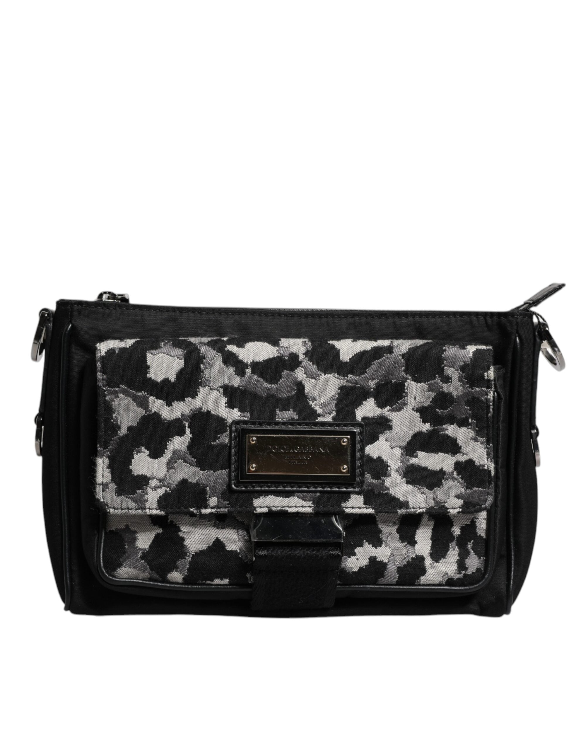 Dolce &amp; Gabbana – Mehrfarbige Umhängetasche aus Jacquard mit Leopardenmuster