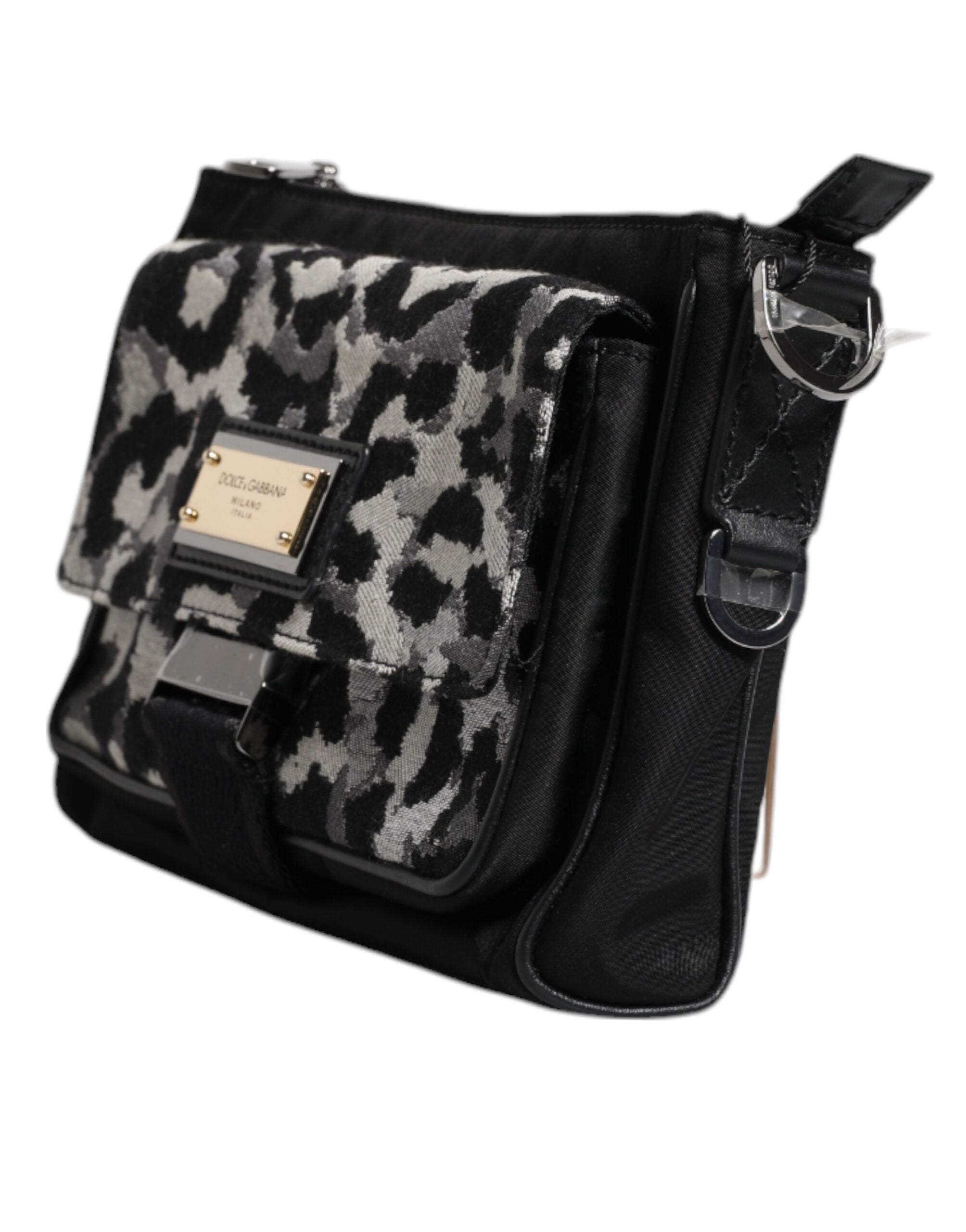 Dolce &amp; Gabbana – Mehrfarbige Umhängetasche aus Jacquard mit Leopardenmuster