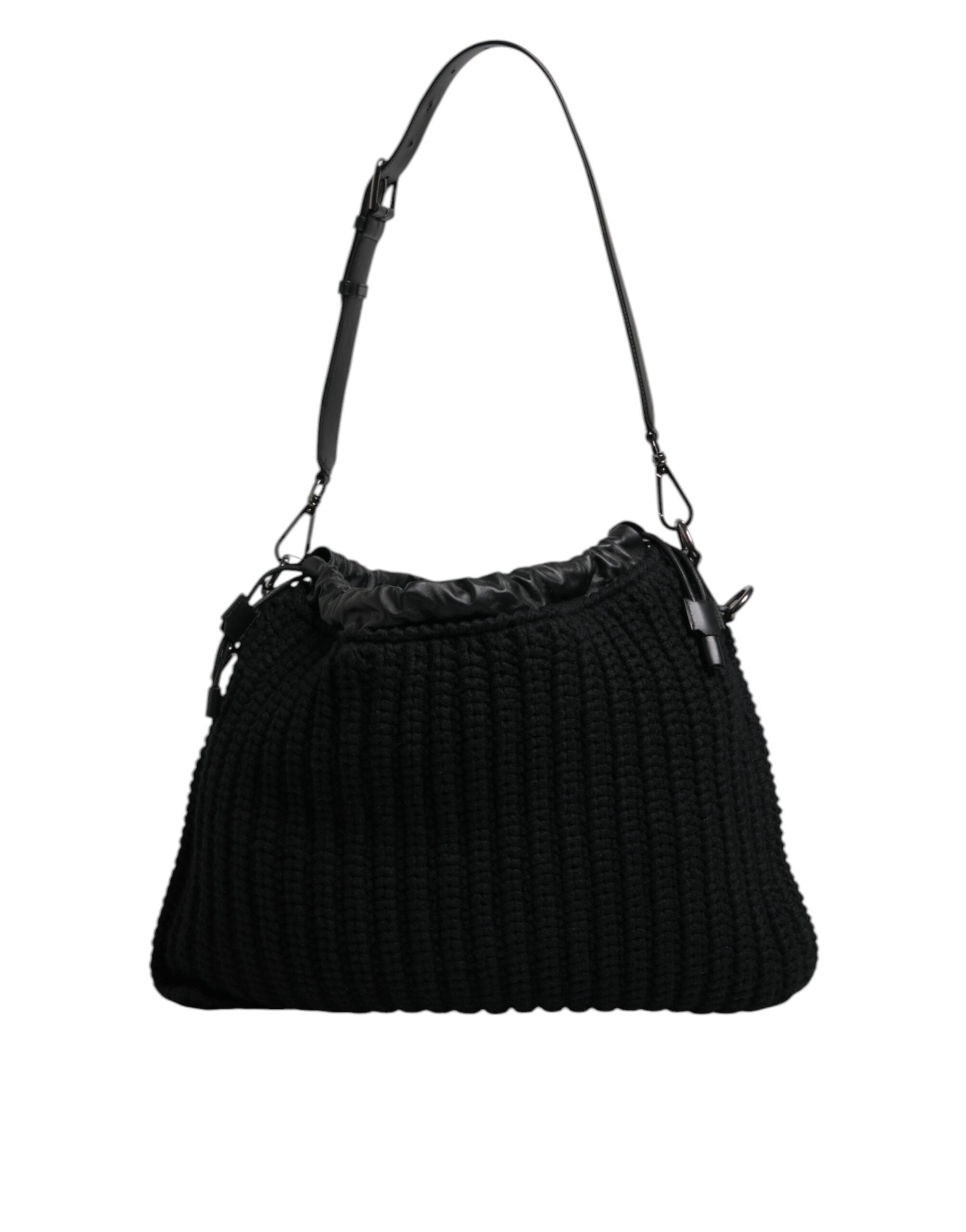 Dolce &amp; Gabbana – Schwarze Schultertasche aus gestricktem Kaschmirleder