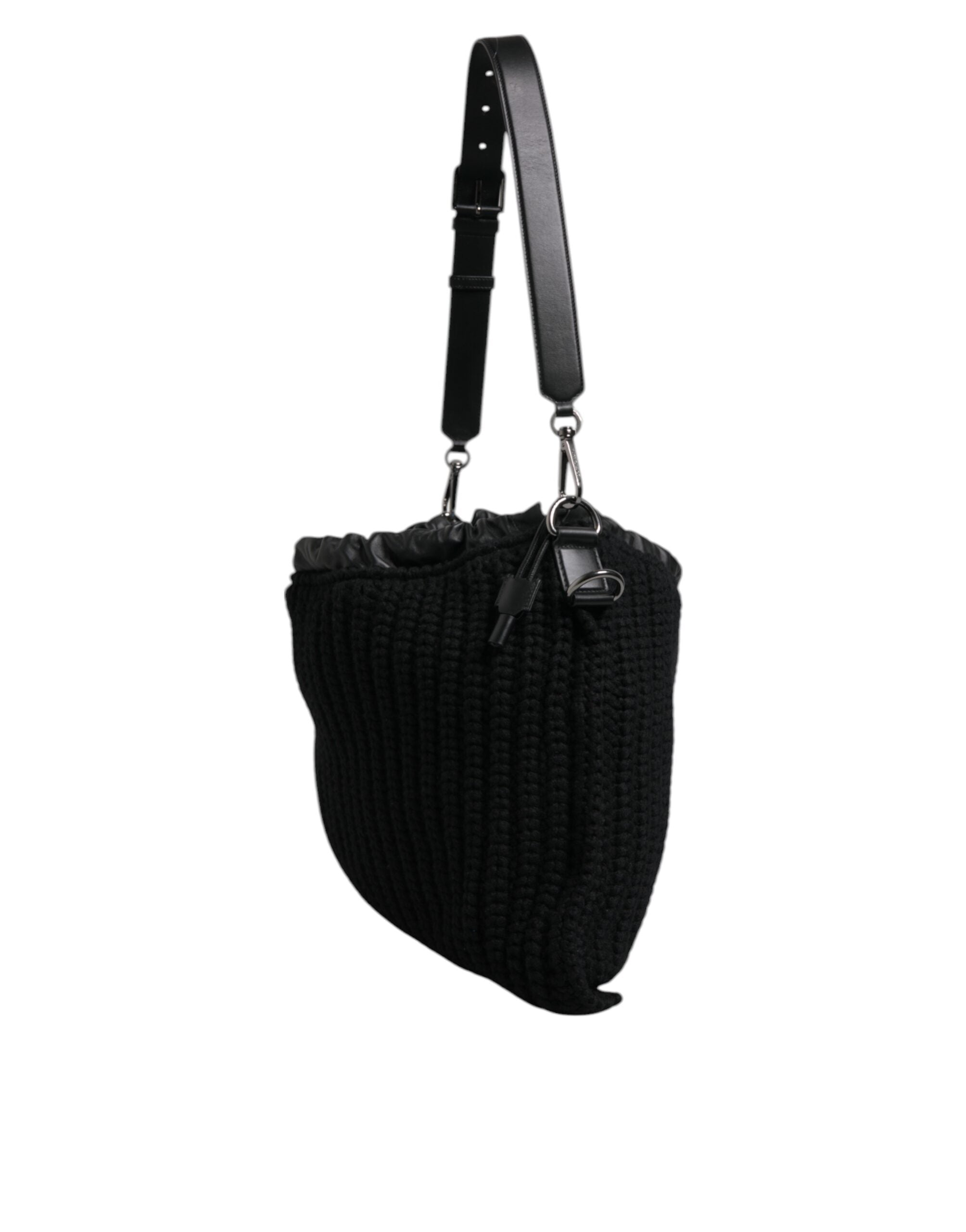 Dolce &amp; Gabbana – Schwarze Schultertasche aus gestricktem Kaschmirleder