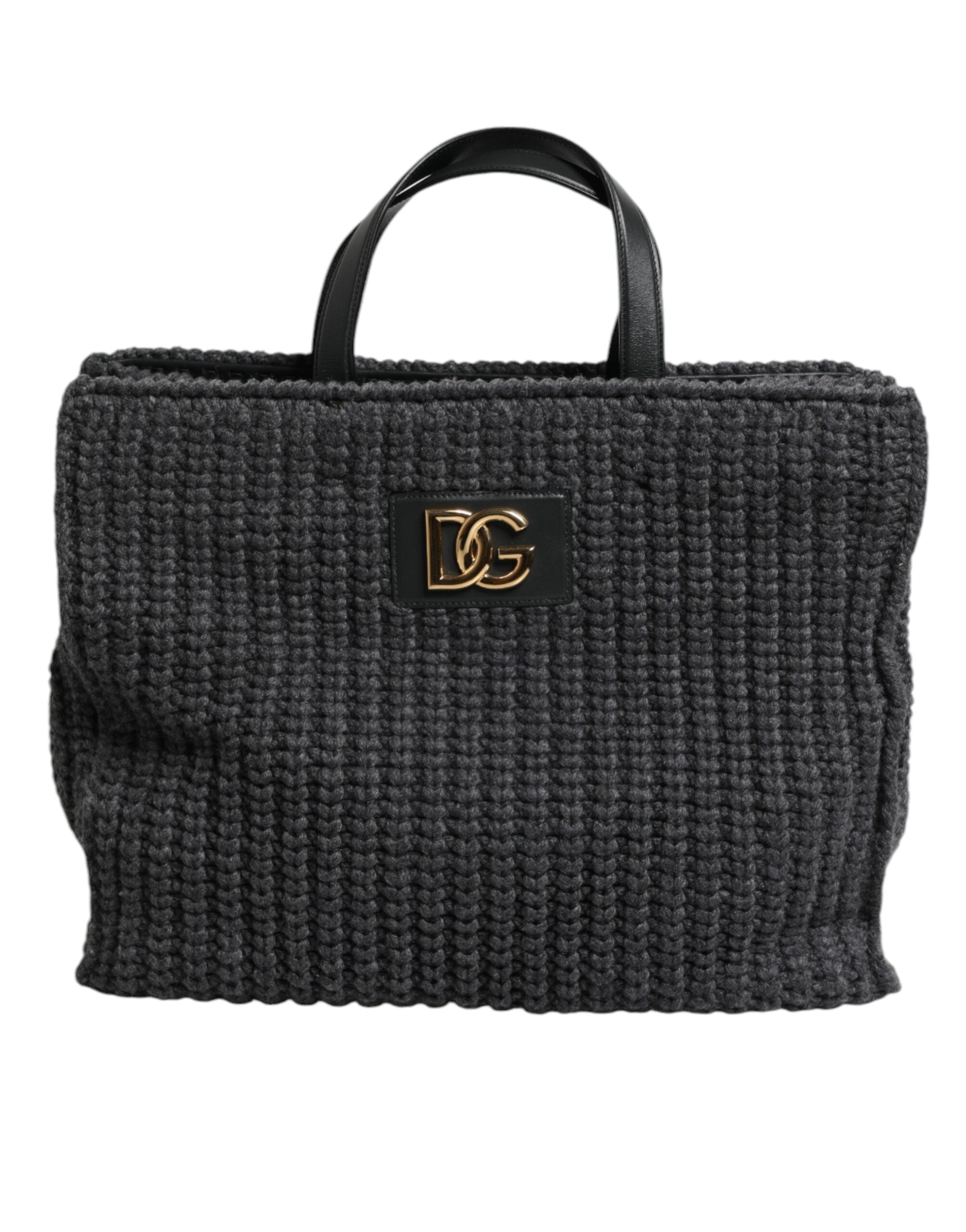 Dolce &amp; Gabbana – Große Shopper-Tasche mit DG-Logo in Schwarz mit Häkelmuster