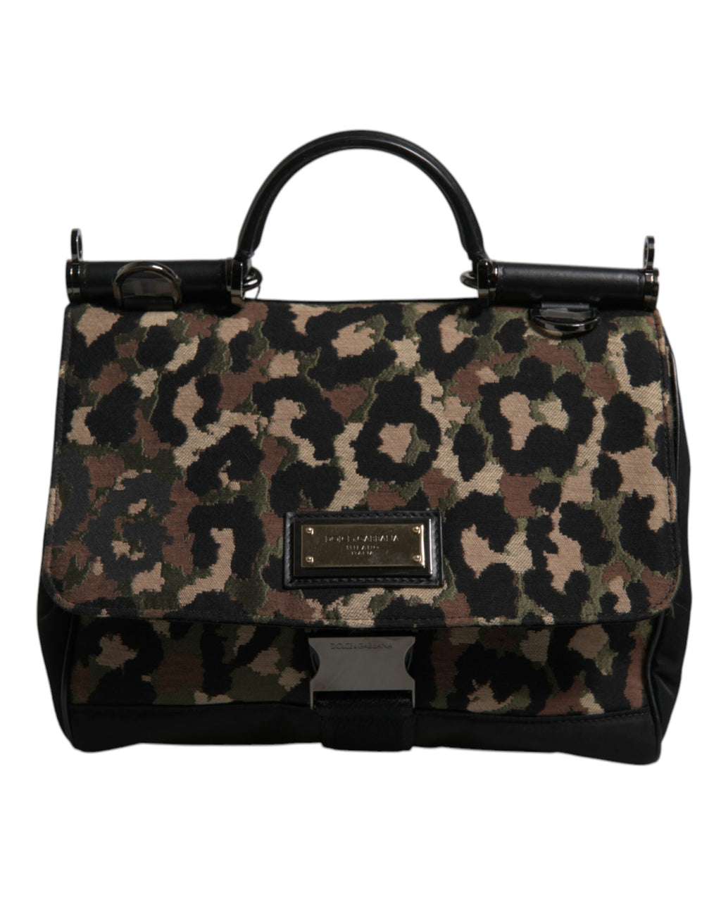 Dolce &amp; Gabbana – Sicily – Tragetasche aus lackiertem Nylon mit Leopardenmuster in Braun