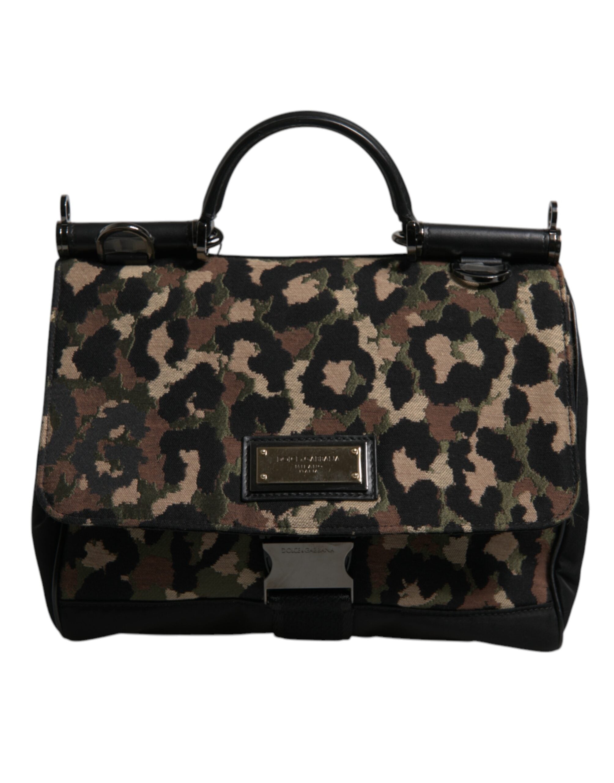 Dolce &amp; Gabbana – Sicily – Tragetasche aus lackiertem Nylon mit Leopardenmuster in Braun