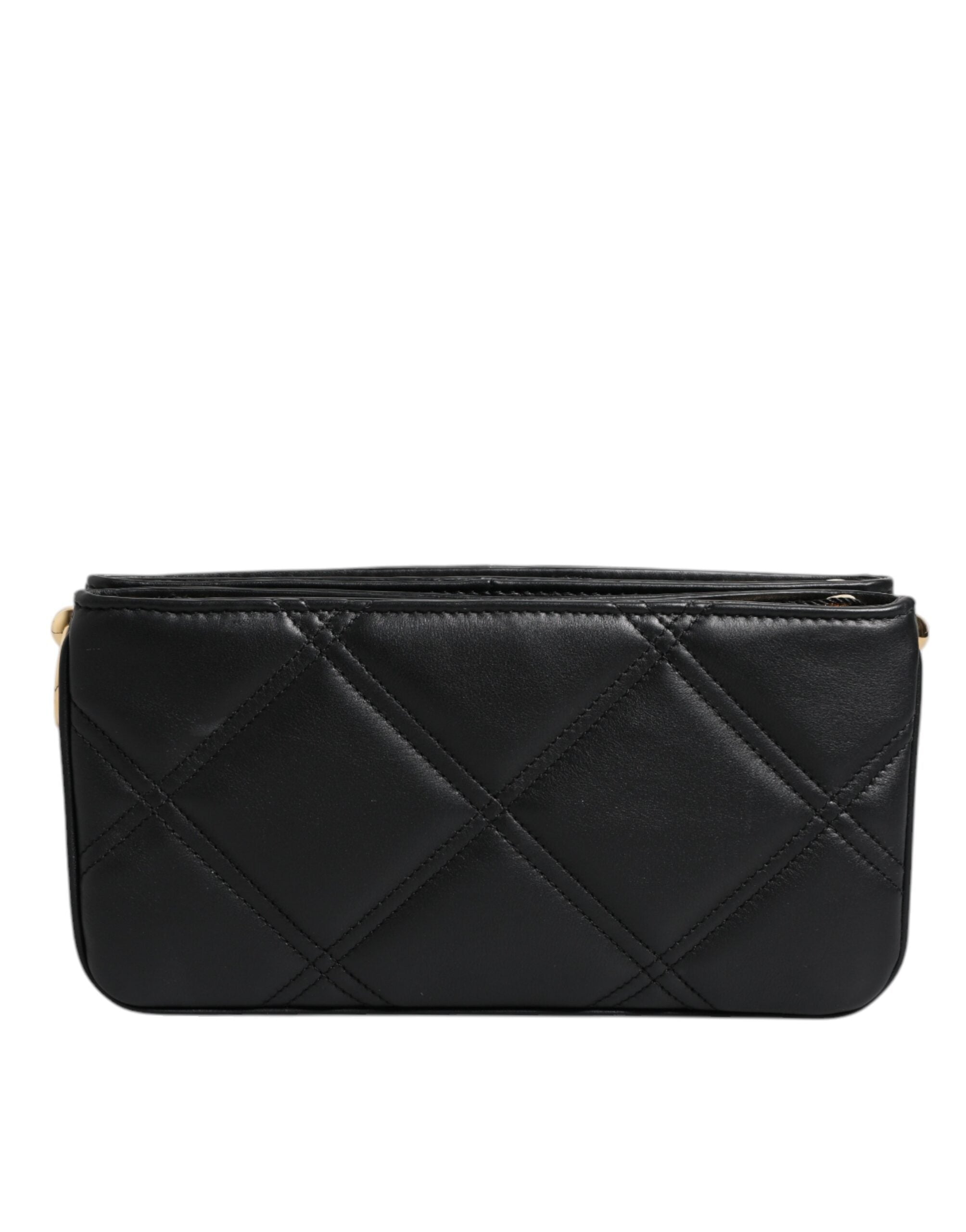Dolce &amp; Gabbana – Schultertasche aus schwarzem Leder mit Kristallverzierung und Logo