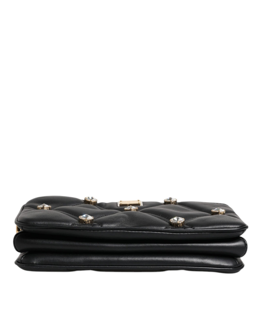 Dolce &amp; Gabbana – Schultertasche aus schwarzem Leder mit Kristallverzierung und Logo