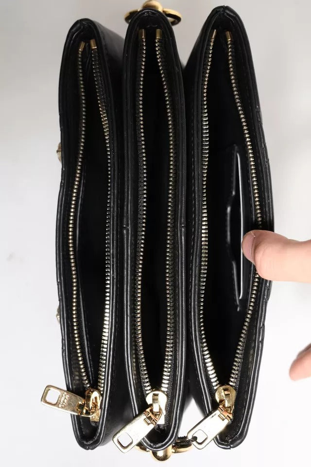 Dolce &amp; Gabbana – Schultertasche aus schwarzem Leder mit Kristallverzierung und Logo