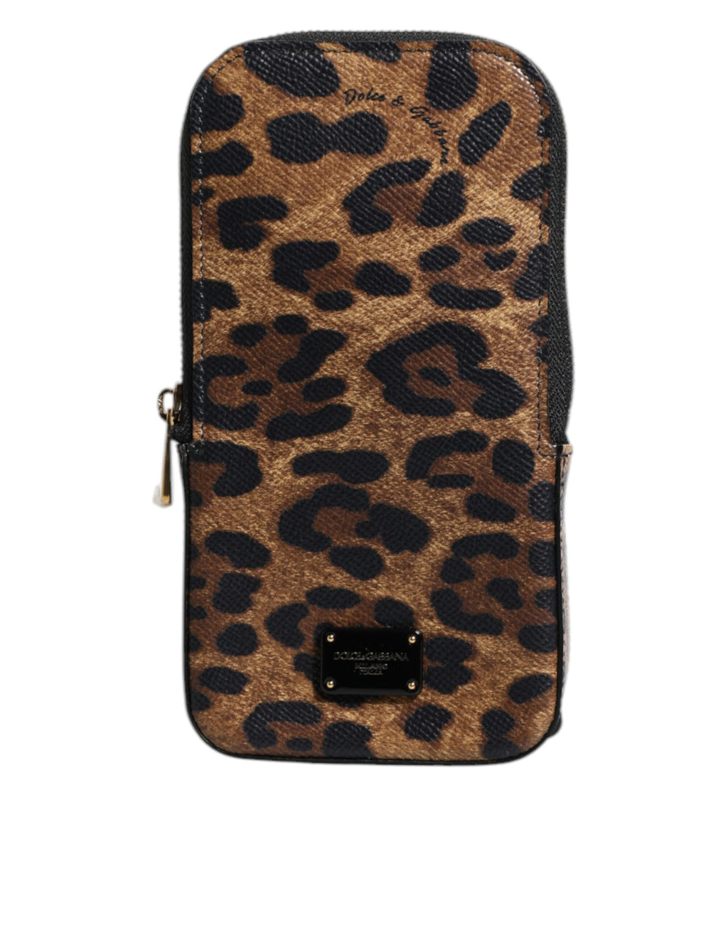 Dolce &amp; Gabbana Braune Geldbörse aus Dauphine-Leder mit Leopardenmuster und Rundum-Reißverschluss
