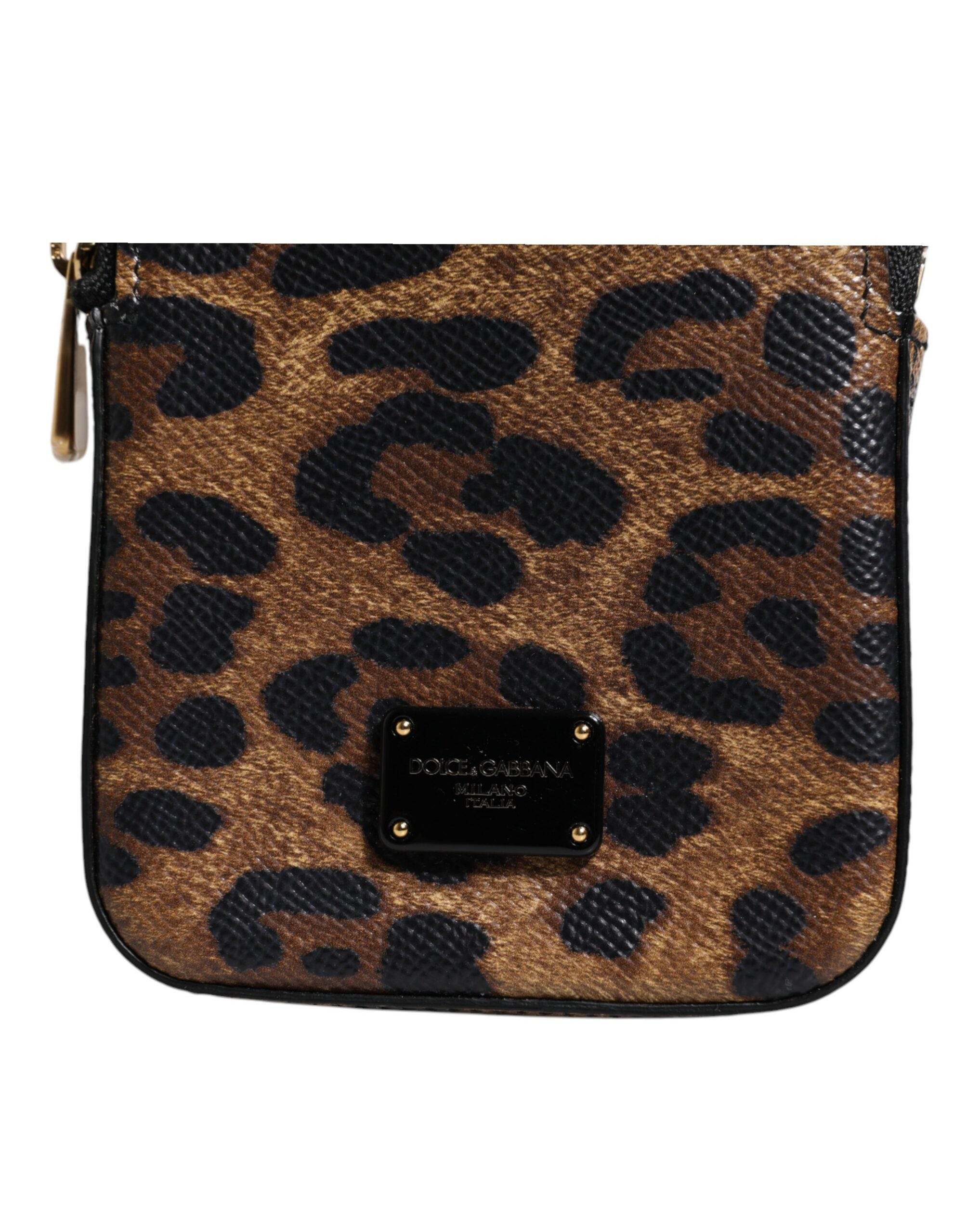 Dolce &amp; Gabbana Braune Geldbörse aus Dauphine-Leder mit Leopardenmuster und Rundum-Reißverschluss