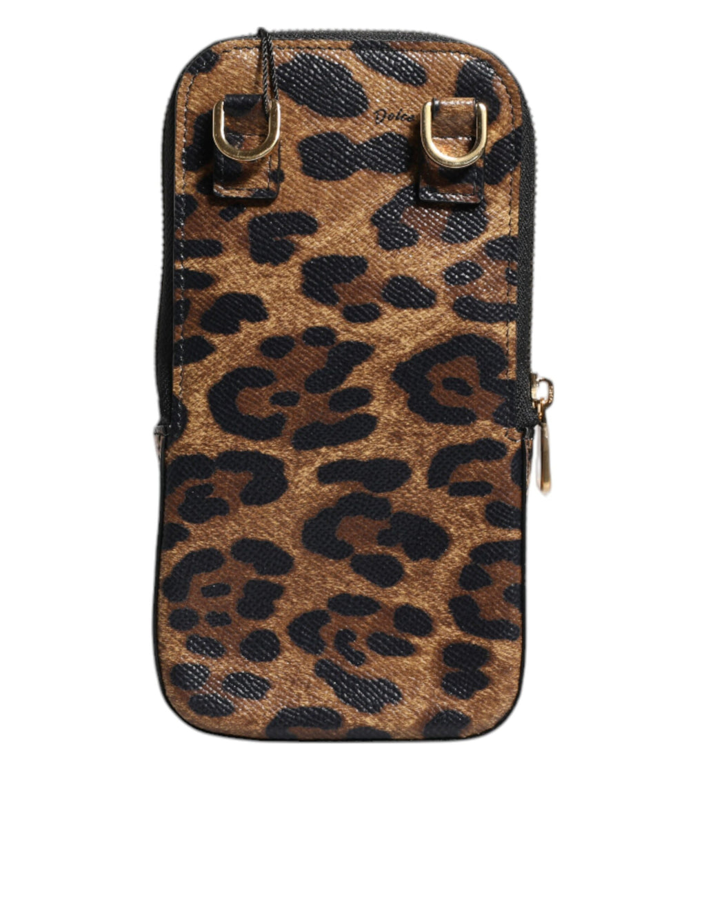 Dolce &amp; Gabbana Braune Geldbörse aus Dauphine-Leder mit Leopardenmuster und Rundum-Reißverschluss
