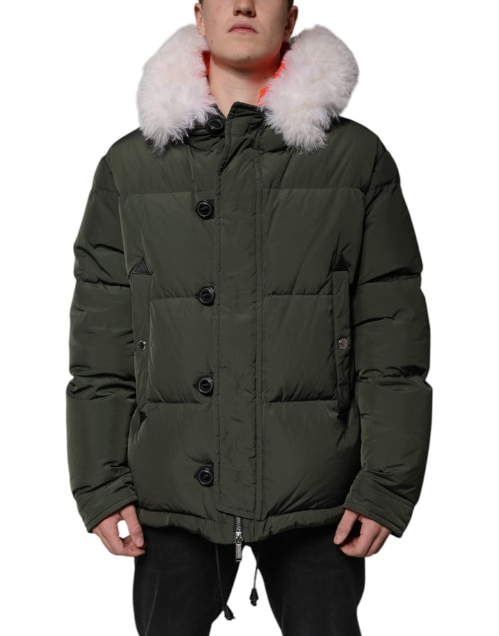 Dsquared² Grüne, langärmlige Jacke aus Pelz und Lammfell mit Kapuze